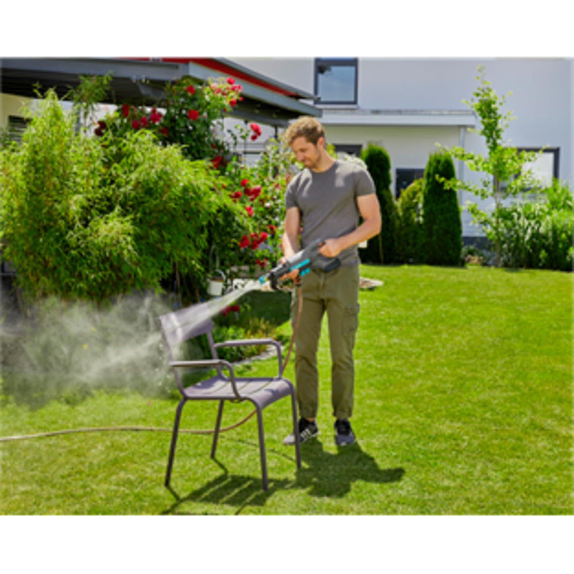 Gardena Akumulatorowa myjka średniociśnieniowa AquaClean 24/18V P4A – bez akumulatora: Regulowane ciśnienie wody, Dysze, Trzy tryby czyszczenia, przenośne narzędzie do użytku na zewnątrz (14800-55)