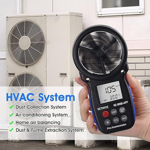 Miniatura 5 de Anemómetro digital medidor de velocidad del viento, anemómetro Kethvoz con Bluetooth, medidor de velocidad de viento con registrador de datos,