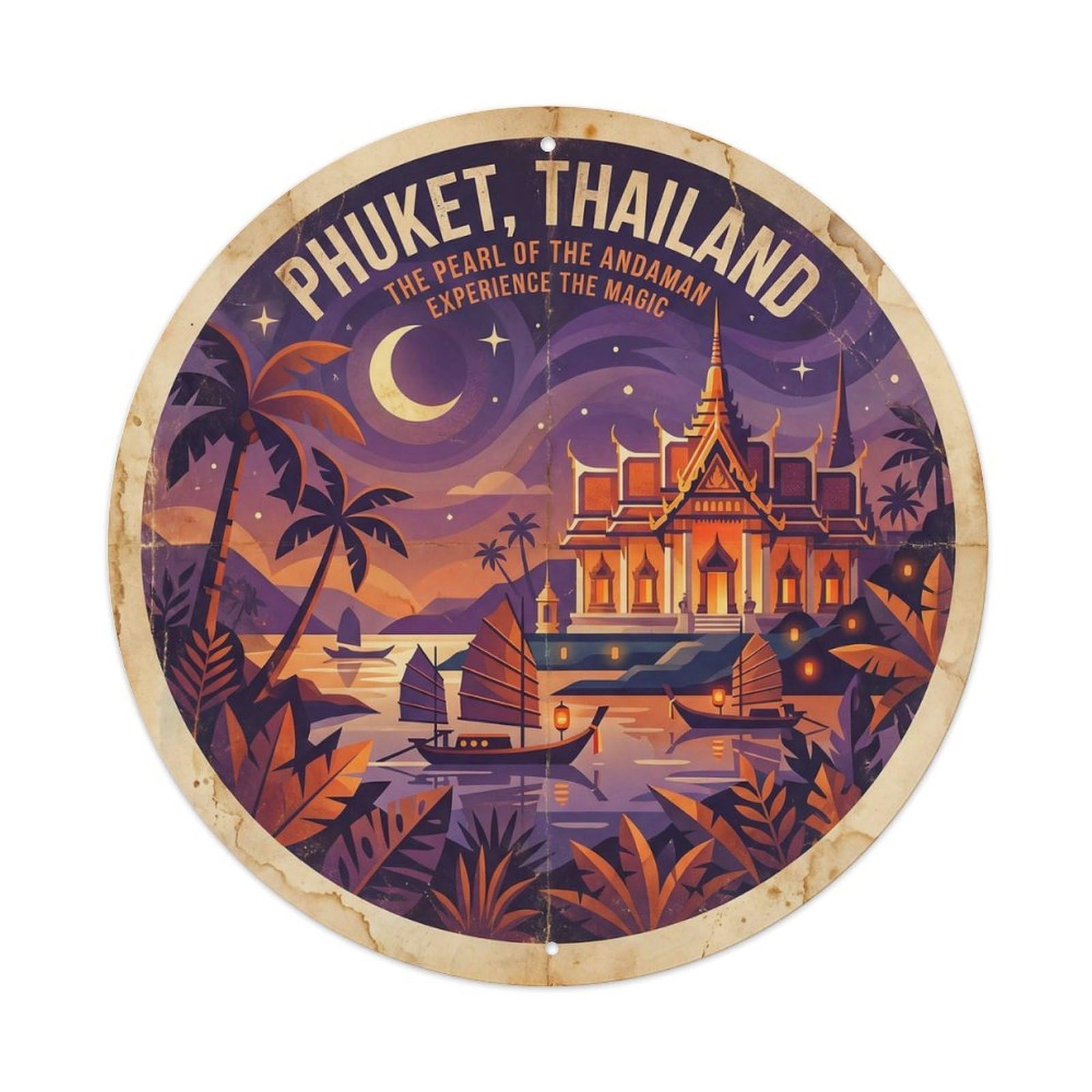 Phuket Temple Island Night Travel Historic Shrine Metal Tin Sign