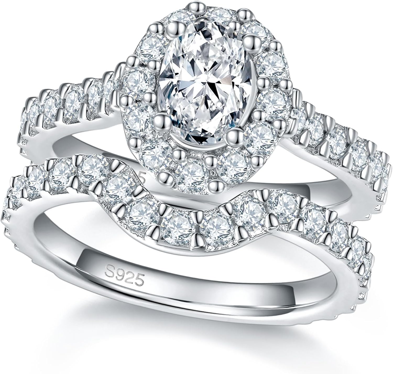 Round/Cushion/Oval Cut Wedding Ring Sets for Women D Color Moissanite Halo Platinum Plated 925 Sterling Silver