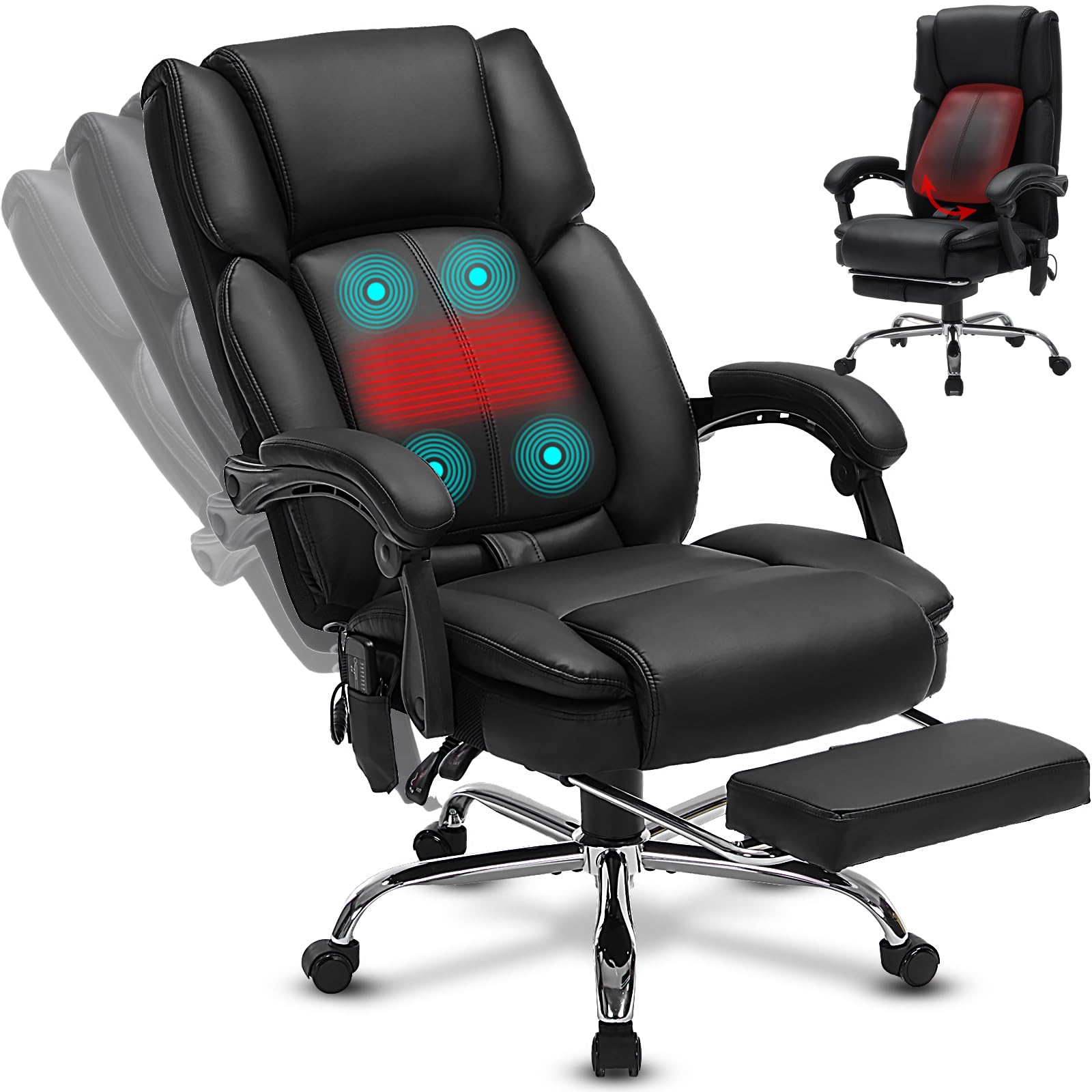 Massage Office Chair with Heat Executive Desk Chairs with Foot Rest Reclining Chair Big and Tall for Heavy
