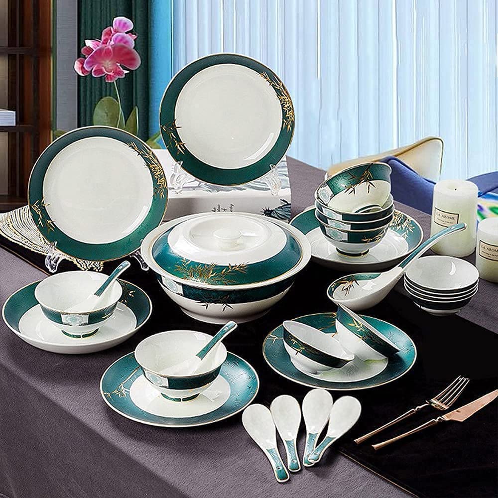 H3TF5J Zestaw luksusowych zastawy stołowej, 58 sztuk kości w Chinach, porcelanę prezentów europejskich, kości zwolnione w wysokiej temperaturze Chiny, Family Dinner zastawa stołowa