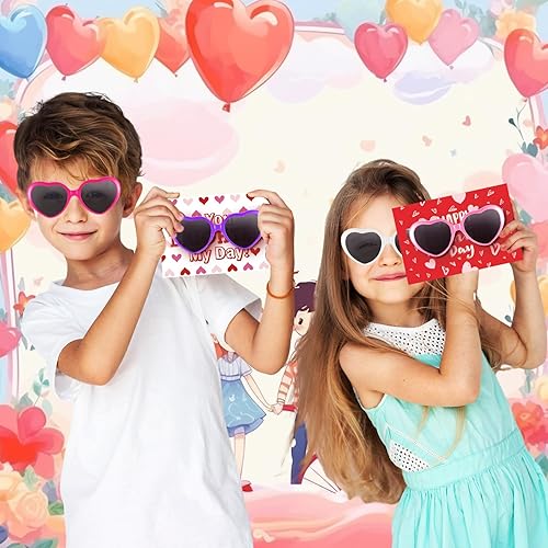 Vista 6 de Kathfly Paquete de 30 lentes en forma de corazón para niños con tarjetas del día de San Valentín, regalos de fiesta de San Valentín a granel