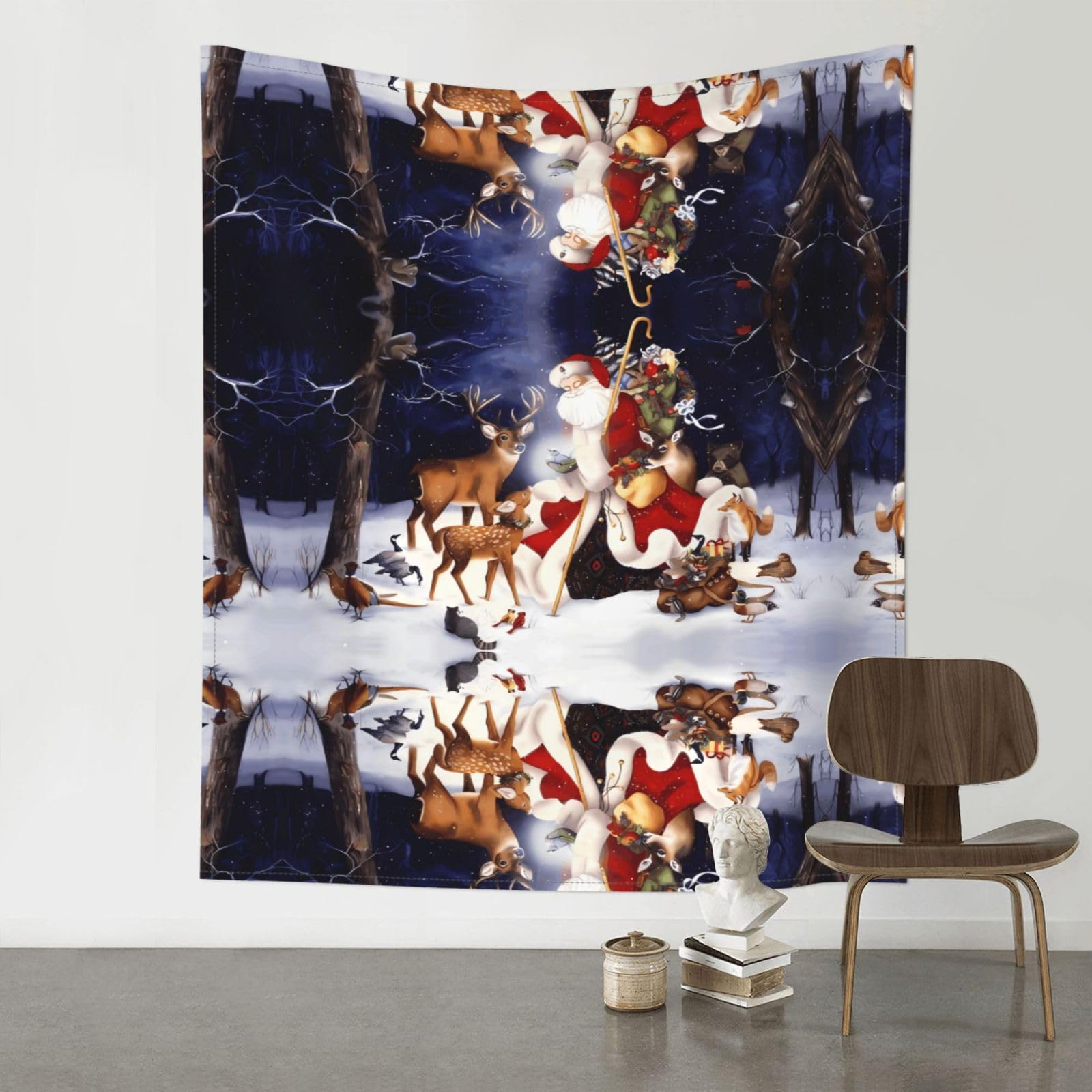 WHJSSF Christmas Deer Prints Original Wall Tapestry 60x51in – Boho Throw Blanket for Bedroom Decor, Dorm Room, Beach & Picnic