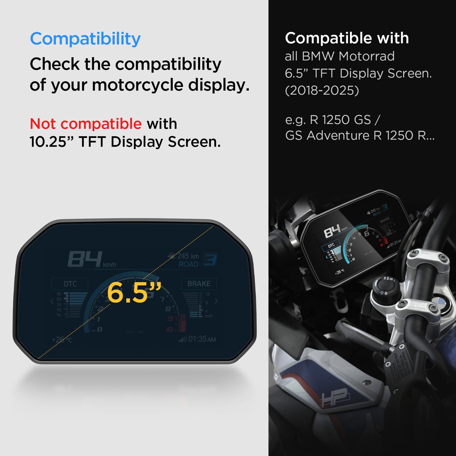 Spigen Glas.tR Slim Verre Trempé pour BMW Motorrad 6.5" TFT Display Screen, R1250GS (2025-2018), 1 Unité, Ultra Claire, 9H Protection écran, Accessoire moto