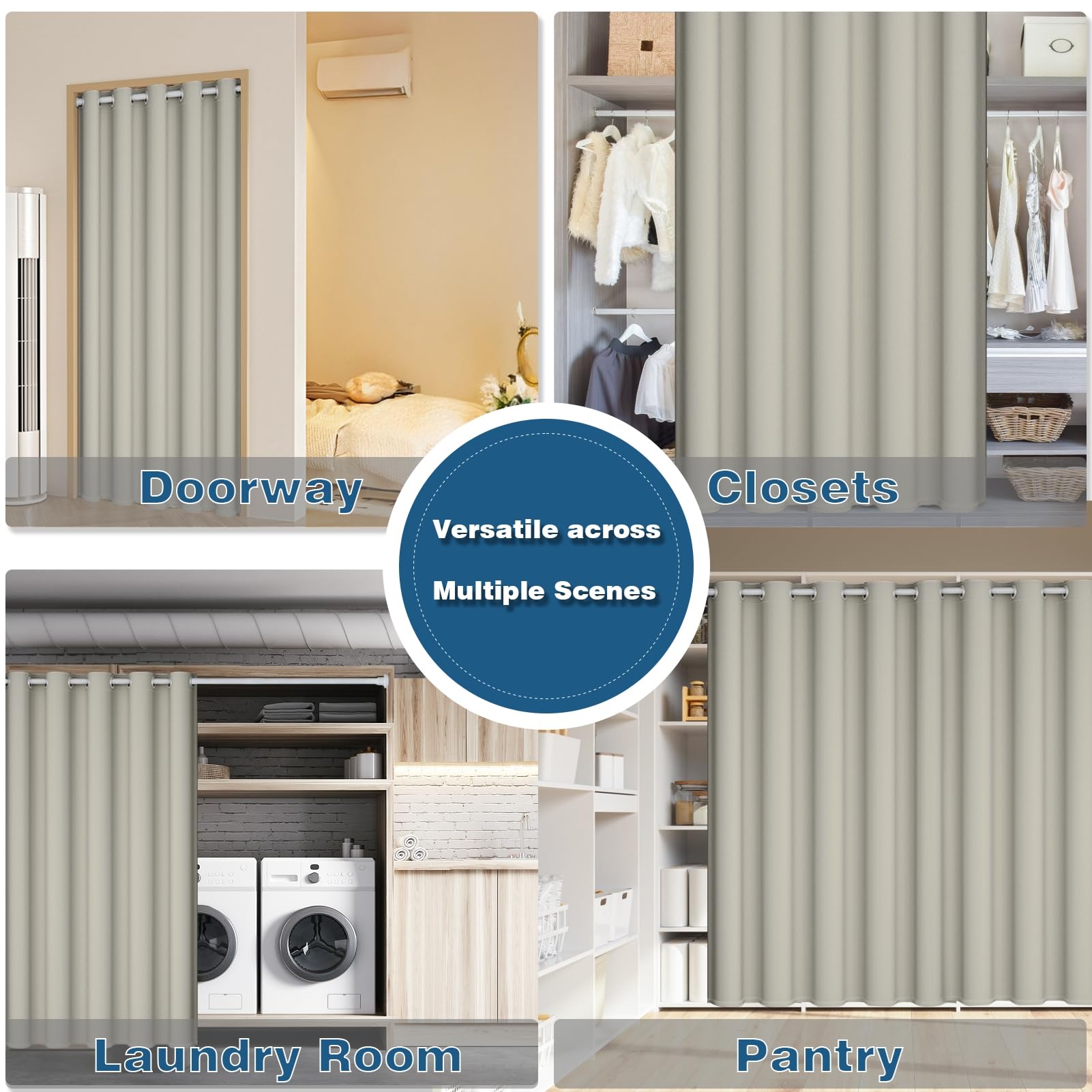 Türvorhang Blickdicht Magnetische, Thermo Vorhang Gegen Kälte mit Ösen, Raumteiler Vorhang, Akustik Vorhang Lärmschutz für Küche Türrahmen, Schrank, 1 Stück, Beige, 180x180cm