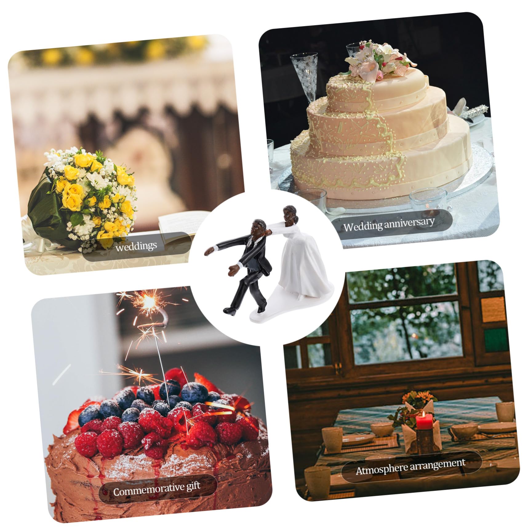SECFOU Decorazione Creativo e Realistico per Torta Matrimonio in Resina Sposi Neri, Topper Cake Multiuso e Allestimento Atmosfera per Commemorazione