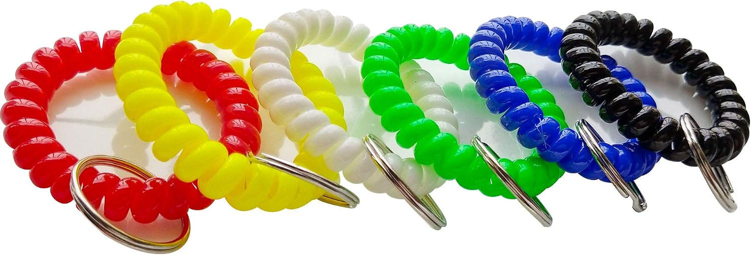 Wrist Keychain - Spring Spiral Stretch Coil Wristband Key Ring Key Chain, for Gym, Pool, ID Badge,Keys