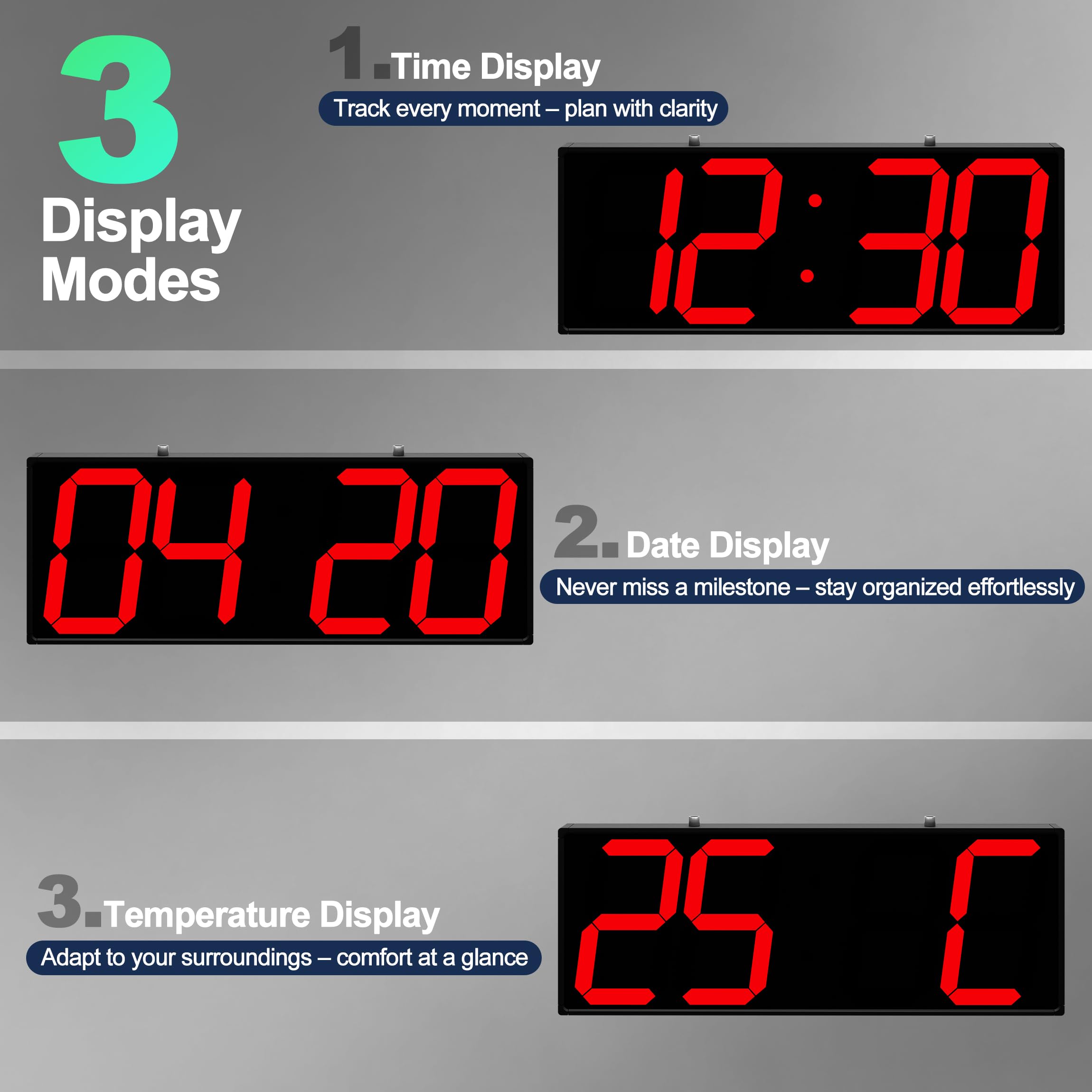 CHKOSDA Orologio Digitale Grande Display 19" con Telecomando, Orologio Bifacciale, Design Sospeso per Ospedali, Fabbriche, Aeroporti.