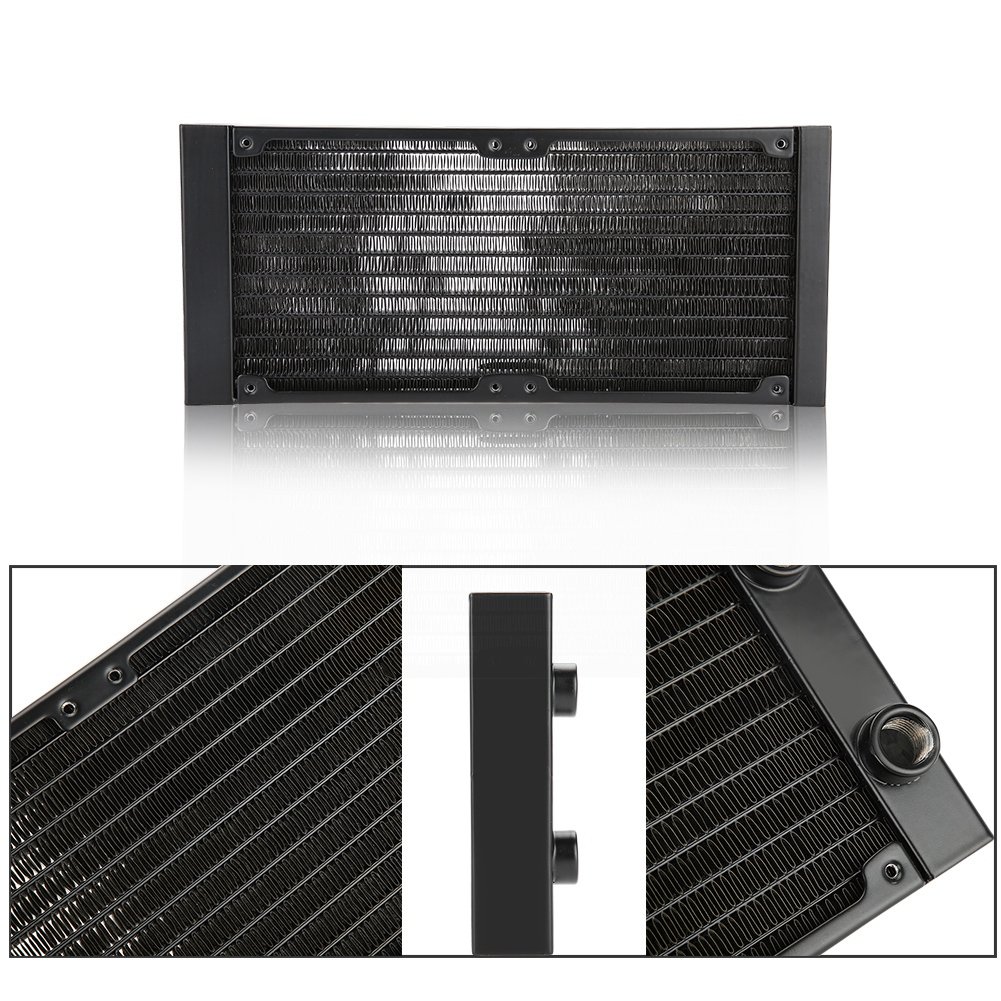 Radiatore Acqua PC In Alluminio 240mm Con Filettatura G1/4 - Nero, Per CPU E VGA - 5