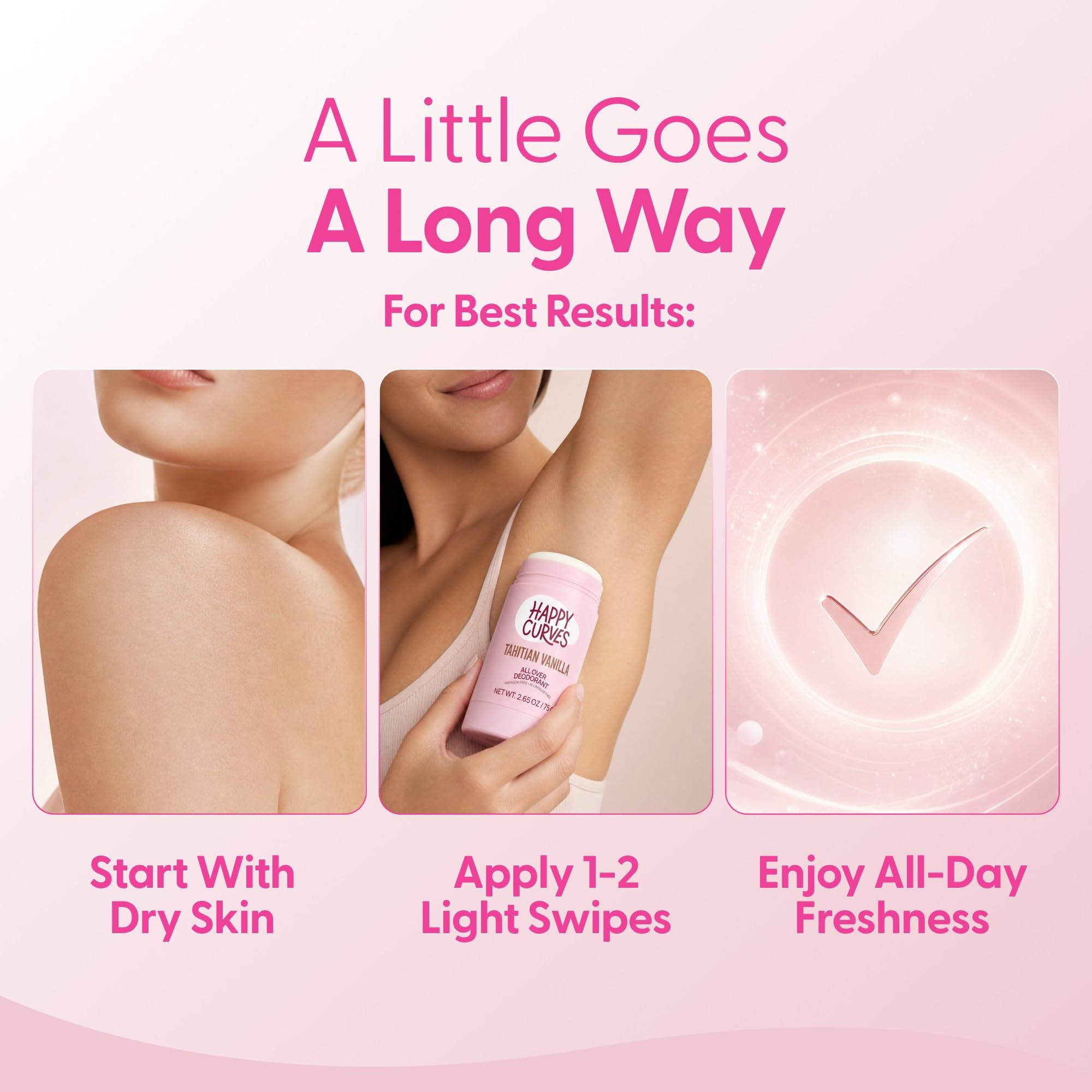 HAPPY CURVES Ganzkörper-Deodorant für Frauen – ohne Aluminium – unsichtbare Schutzschicht für den ganzen Körper für die Geruchskontrolle, empfindliche Haut und private Teile