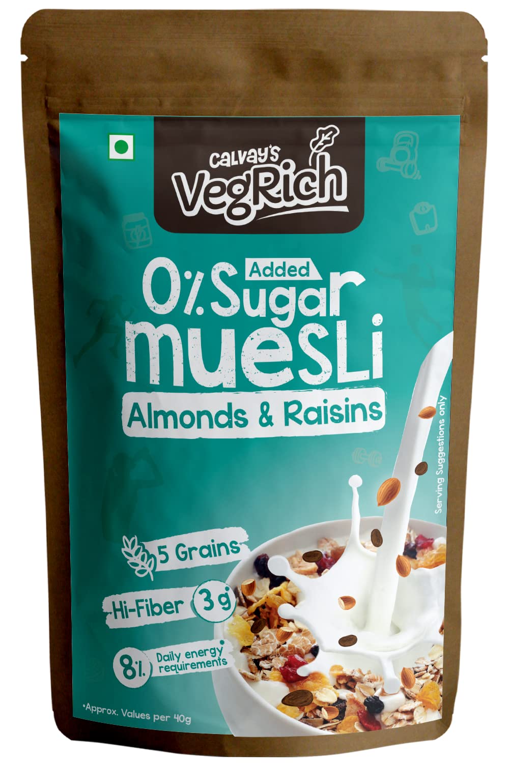 Calvay's VegRich Zero Added Sugar Breakfast Muesli(Almonds & Raisins