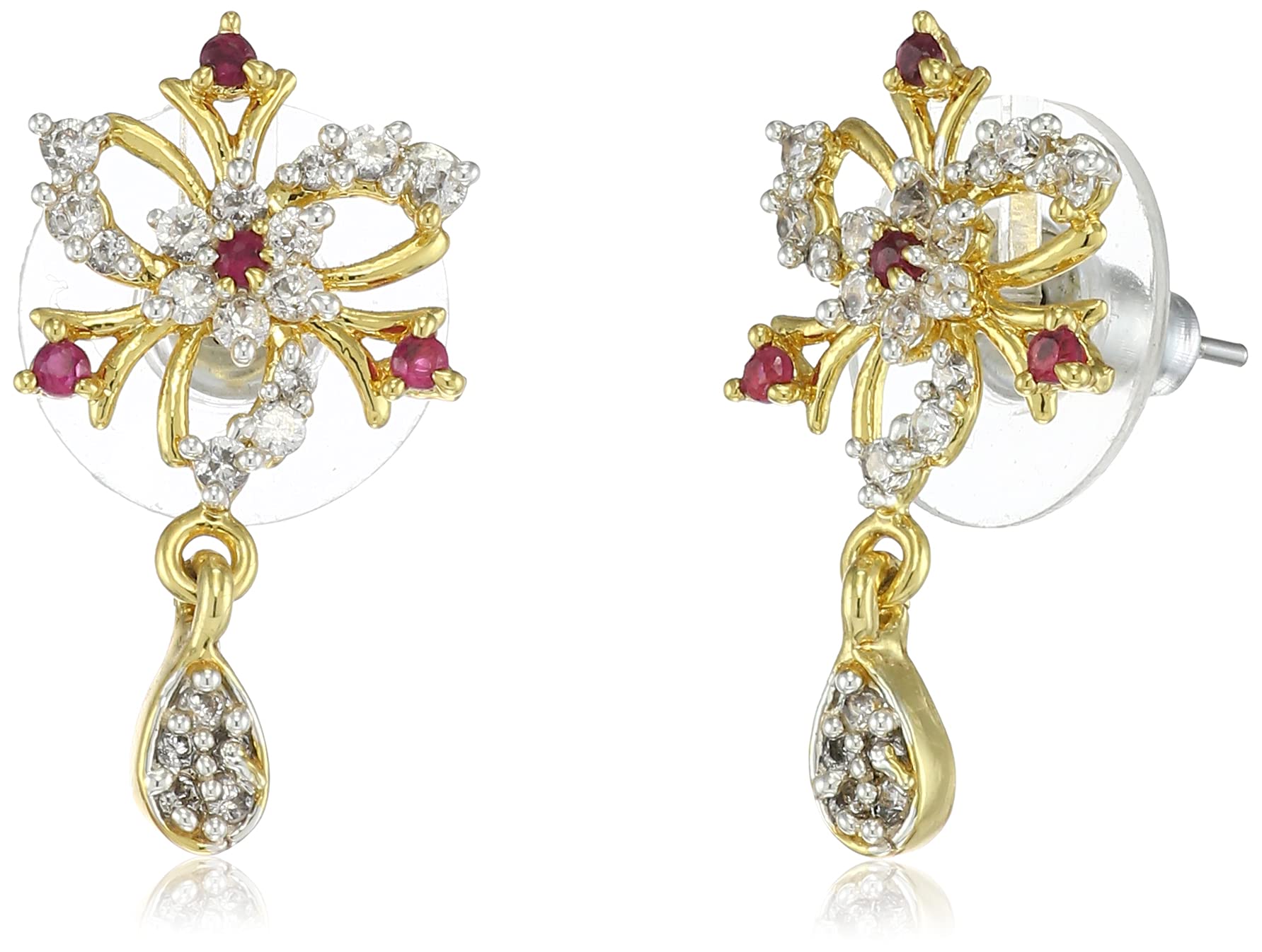 Estele 24Kt Gold & Rhodium Plated CZ Trillium Textured Tear Drop Earrings for Women (B097ZSV5MM) Amazon Price History, Amazon Price Tracker