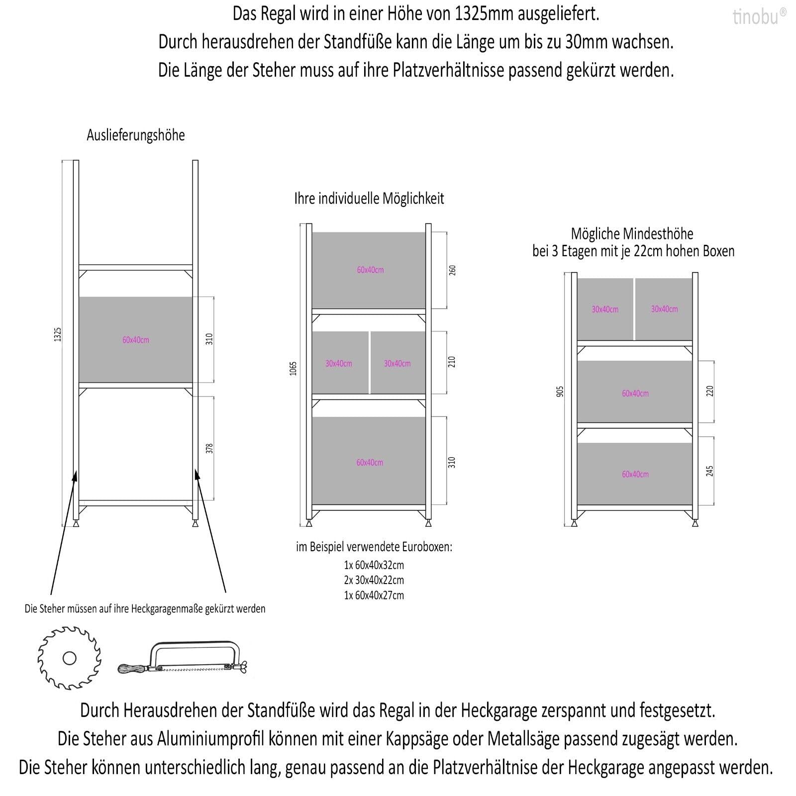 Regalsystem 60x40cm für Wohnmobile, Heckregal für die Heckgarage, Regal für Camper, alle Euroboxen (4 Etagen - Herausnahme der Boxen nach vorne)