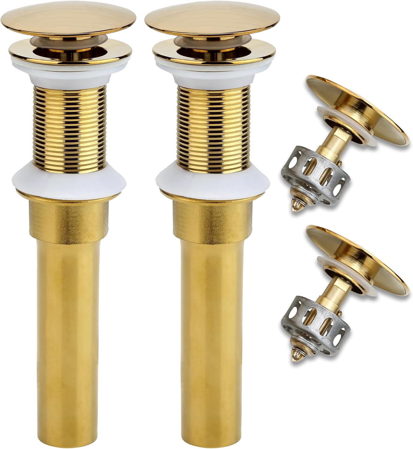 Rockgoya Bathroom Sink Drain, 2 Pack Gold Drain Stopper Bathroom Sink Without Overflow, Pop Up