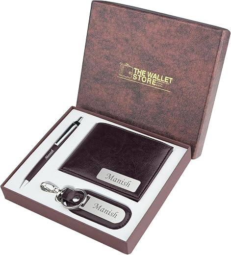 The Wallet Store Personalized Men's Wallet Pen &amp; Key Chain Combo Gift Set | with Name | Vegan Leather | Best Gift Set for ...