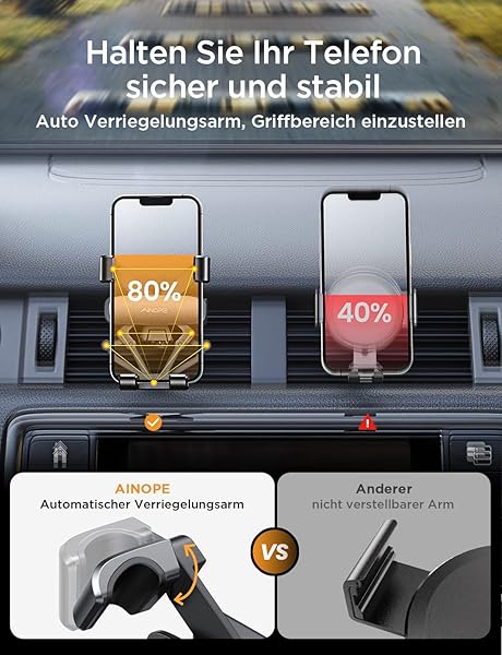 AINOPE Handyhalterung Auto Lüftung - [Schwerkraft-Design] [Einhandbedienung] Handy Halterung Auto Halterungen für Navigationsgeräte, Auto Zubehör Für iPhone 17 Pro Max XR, Smartphone mit Hülle - 4