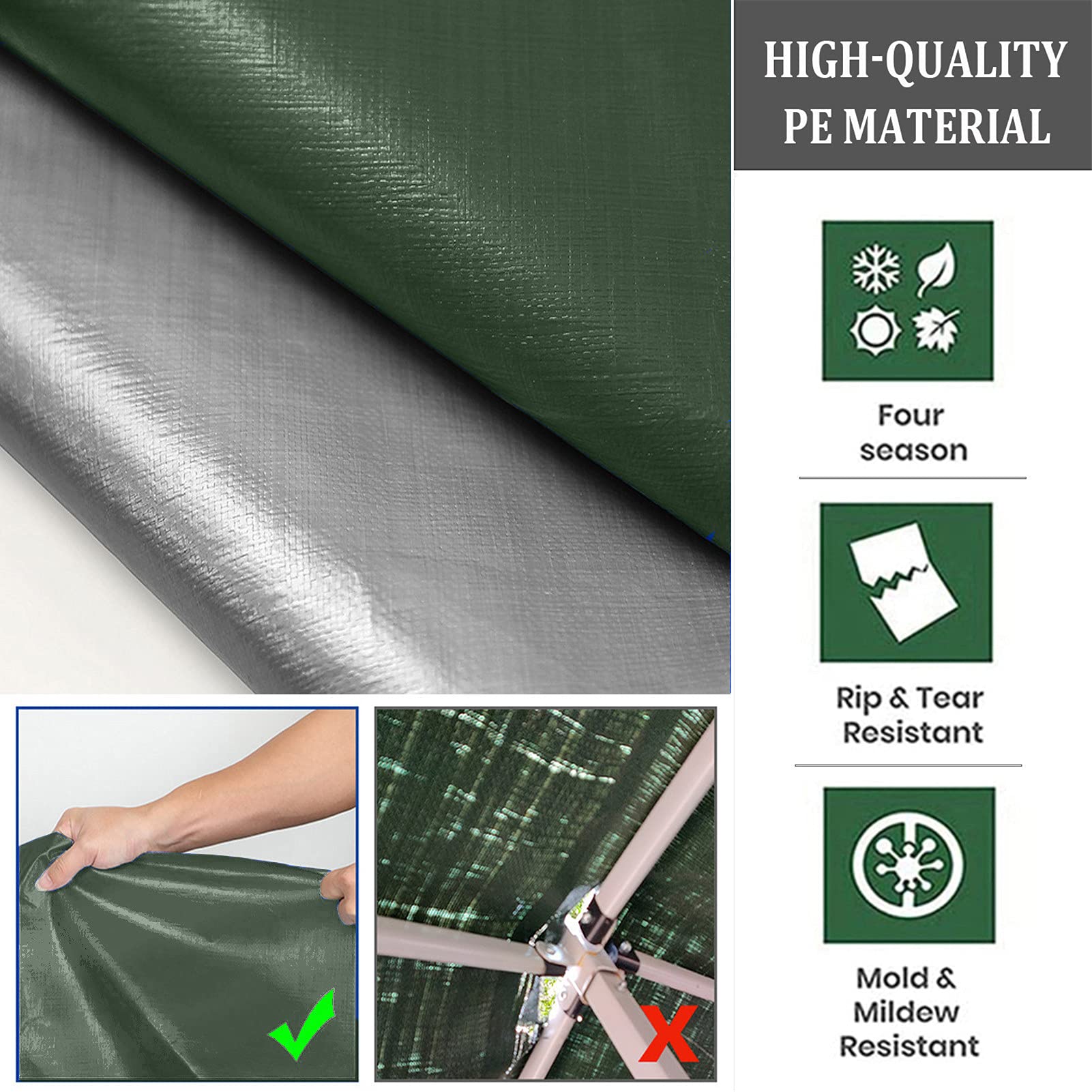 Bâche résistante 160GSM, bâche imperméable avec des Oeillets, Feuille de bâche protectrice Jardin pour des Meubles Jardin pêche Camping en Plein air,Vert,5x8m/16.4x26.24ft