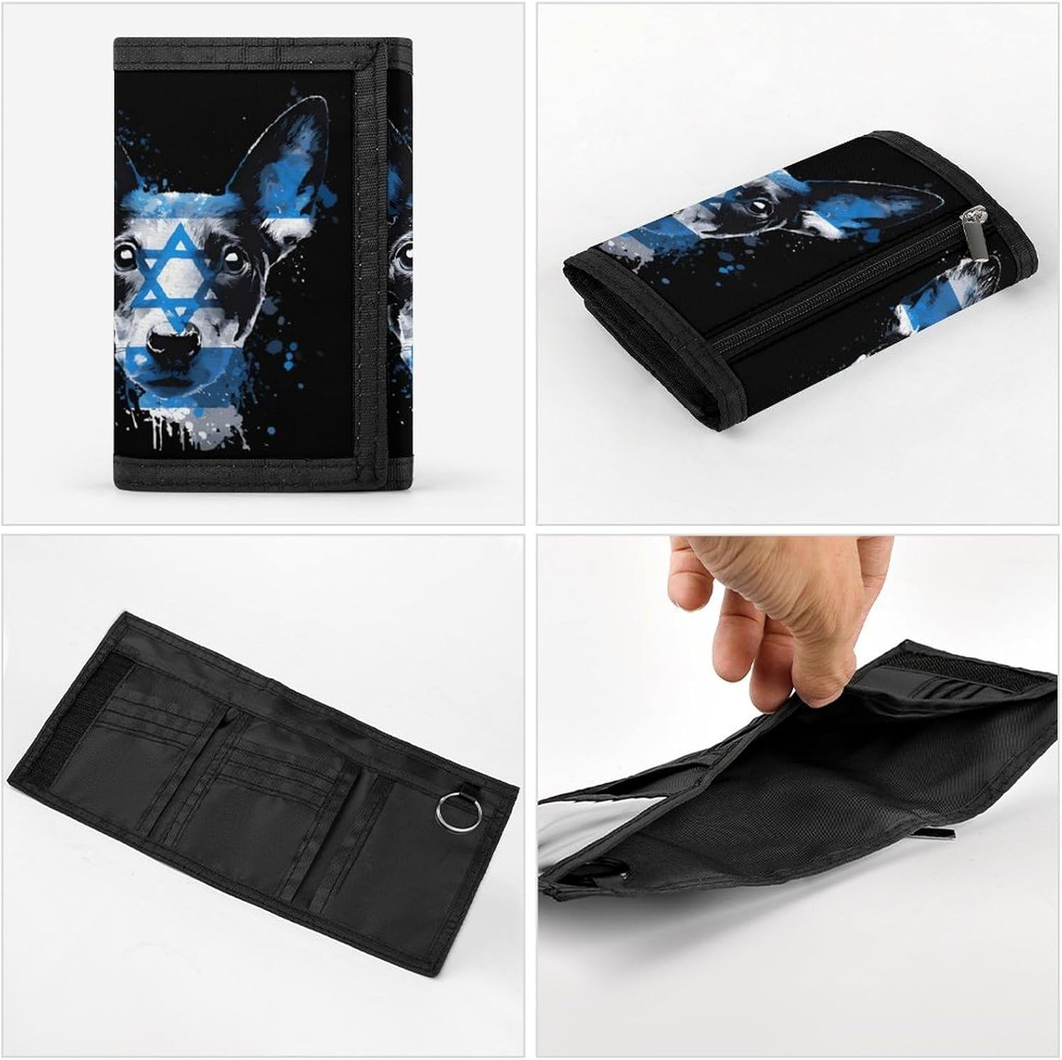 Cute Dog Israel1 Flag Israeli1 Trifold Slim Wallet Front Pocket With Money Clip And ID Credit Card Slots For Travel Work