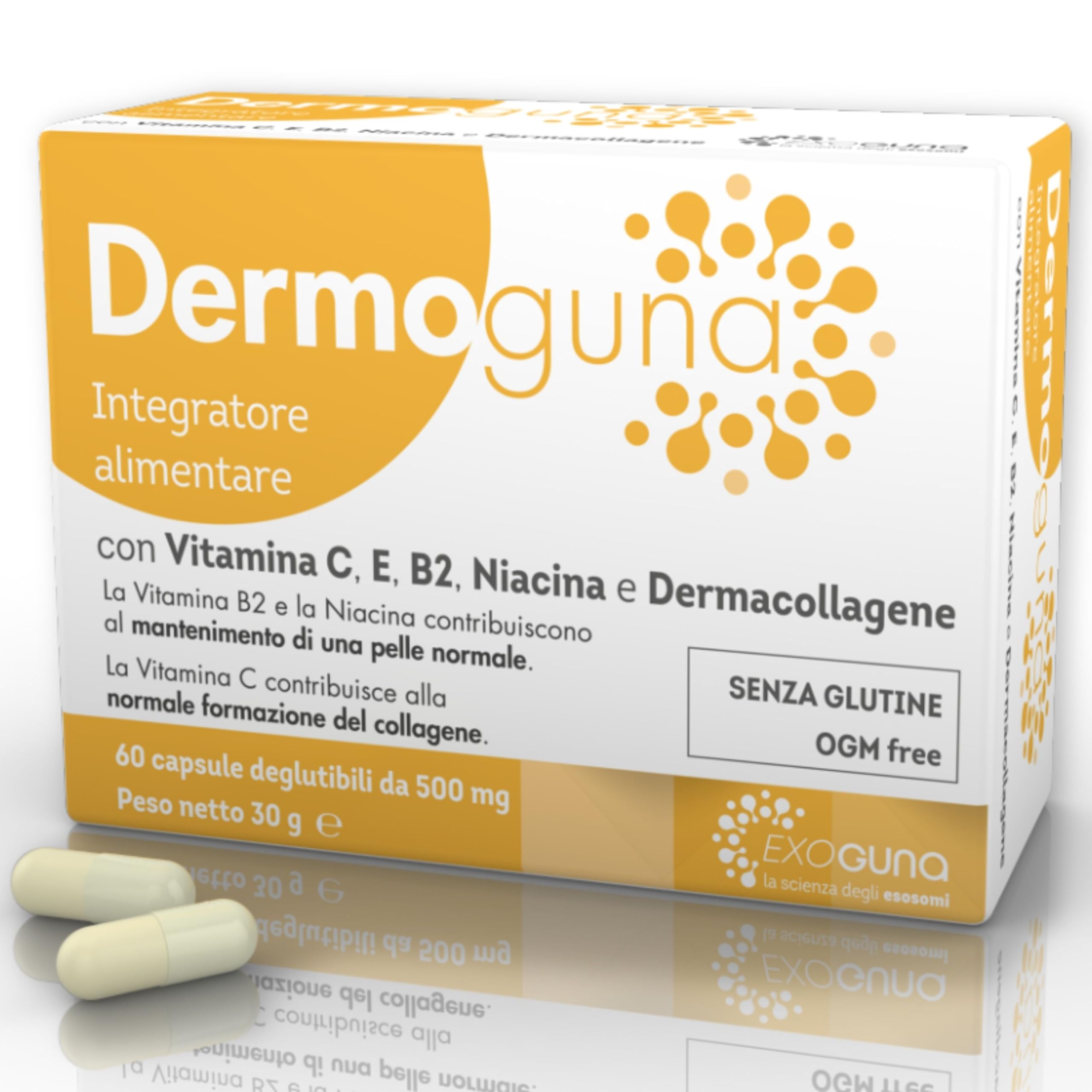GUNA Dermoguna 60 Capsule - Integratore Alimentare con Vitamina C, E, B2, Niacina e Dermacollagene