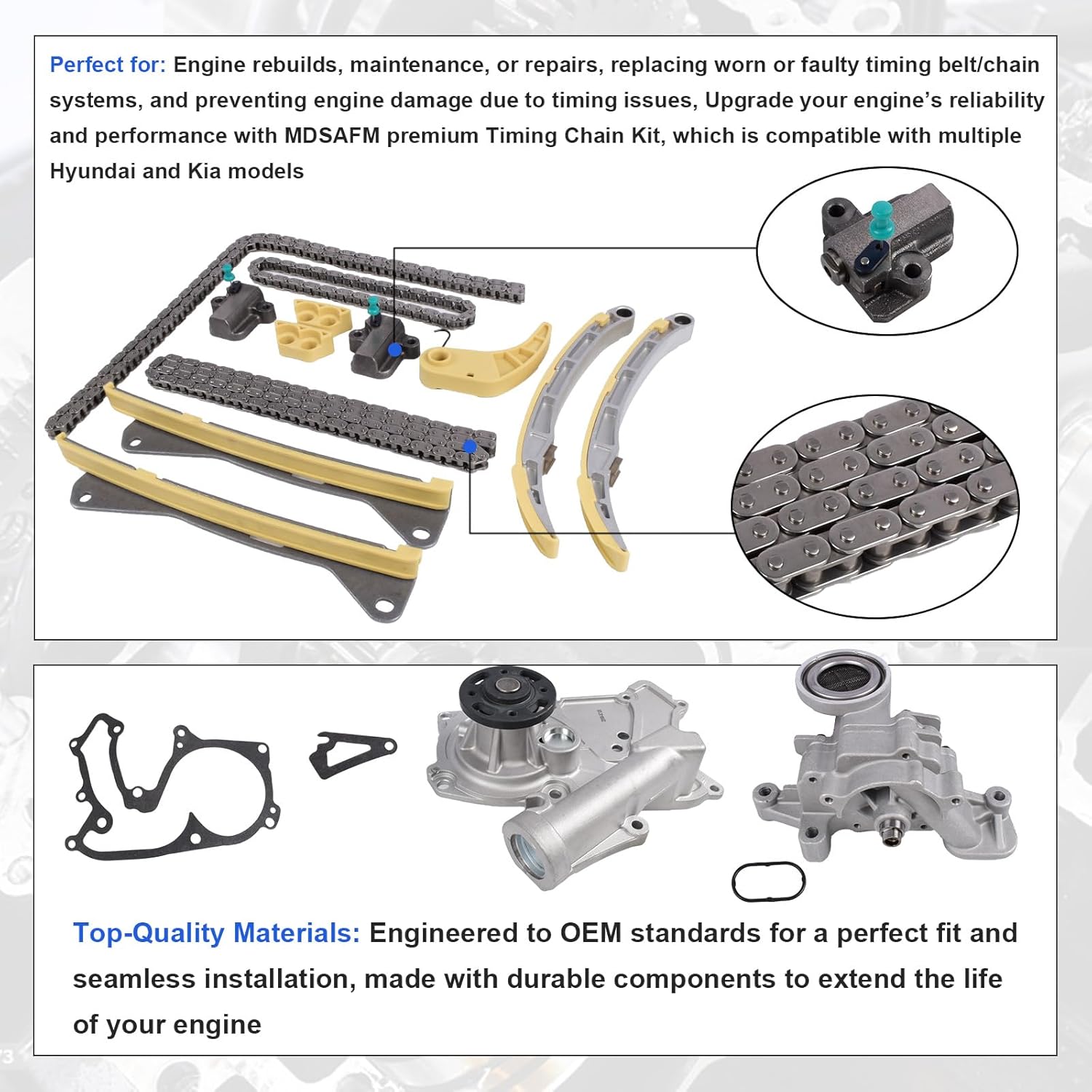 Timing Chain Kit with Water Pump Oil Pump for 2010-2019 Hyundai Azera Santa Fe Genesis, for Kia Cadenza, Sedona, Sorento, Fits 3.3L/3.8L V6 Engine, Complete OEM Replacement VVT Gears Tensioners Set
