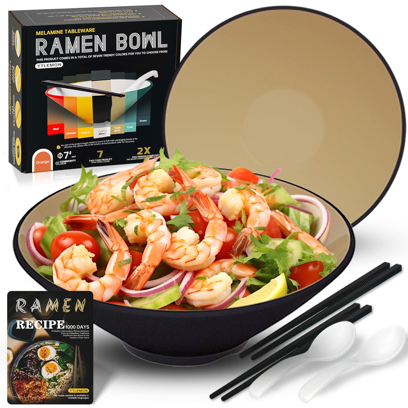Lot 2 Bols Ramen Japonais 20 Oz – Avec Baguettes, Cuillères Et Recettes, Bols à Nouilles/Salade Plastique Léger Et Résistant