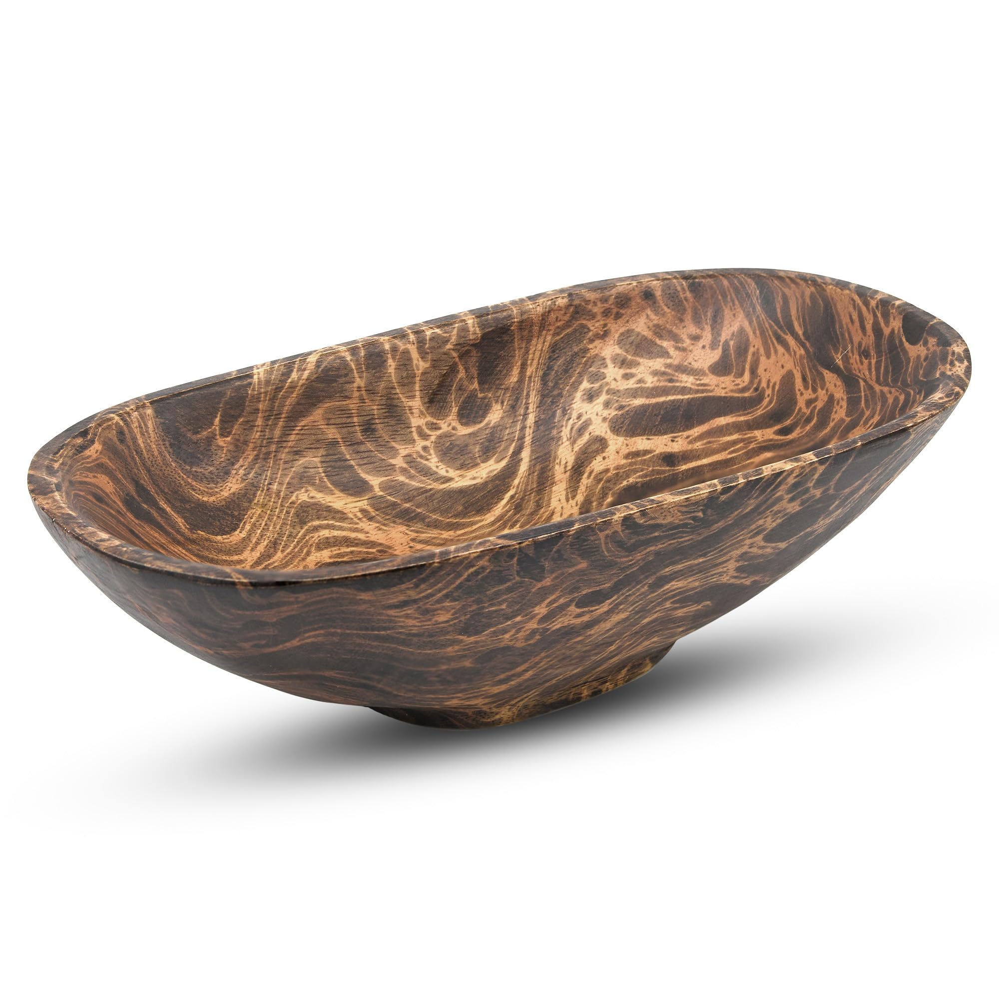 AeraVida Hand-Carved Mango Tree Wood Dark Stained Serving Dish for Fruit or Snacks | Decorative Kitchen Counter Tray | Handmade Wooden Home Décor