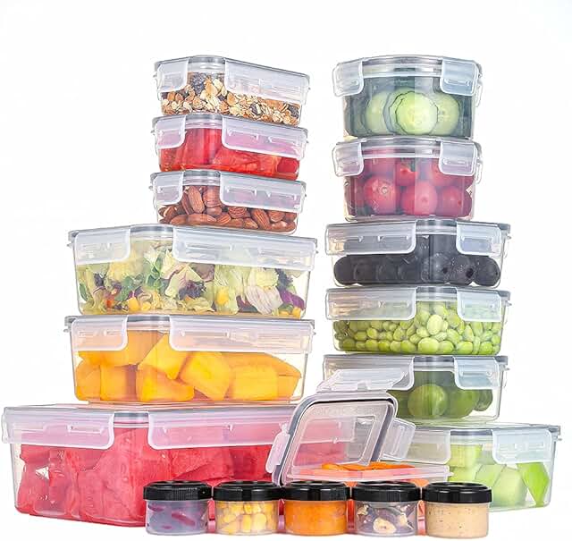 36 PCS Plastic Food Storage Containers with Lids, 1.4 Oz - 84.5 Oz, 100% BPA Free, Food Grade Materials, Dishwasher, Micro...