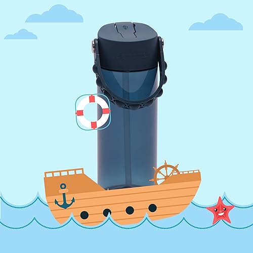 Miniatura 7 de Elemental Splash - Botella de agua para niños con tapa de popote a prueba de fugas y asa de reventar, botella de agua de plástico Tritan duradera de