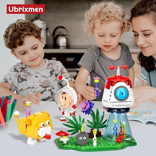 Miniatura 5 de Ubrixmen Pinkmin Oatchi - Juego de construcción Olimar, delfín SS con luz LED, figuras de acción de juego lindas, juguetes de construcción