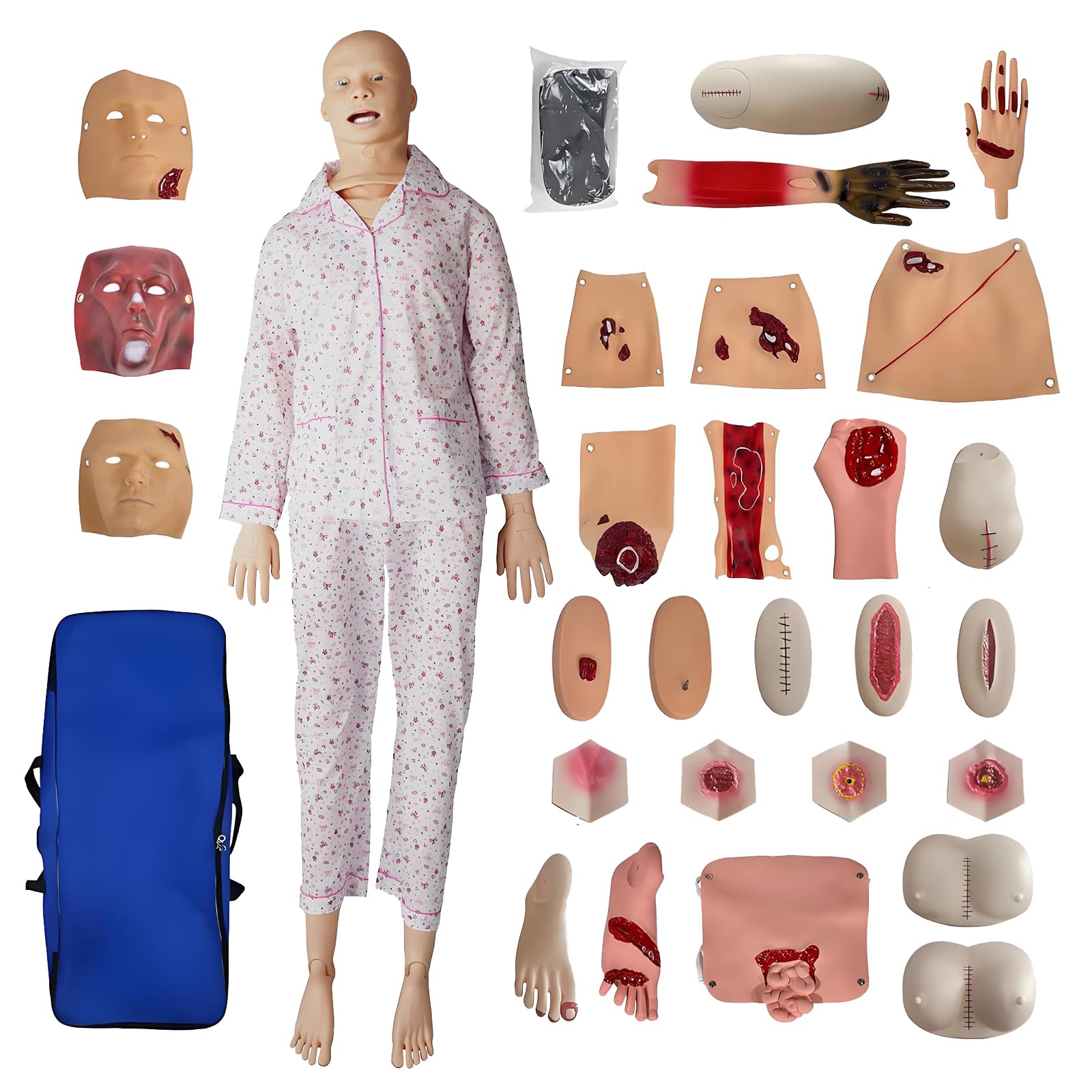 Medical Mannequin for Training, Multifunctional Patient Care Skills Training Manikin with 4 Decubitus Care Module & 8 Trauma Module & 16 Advanced
