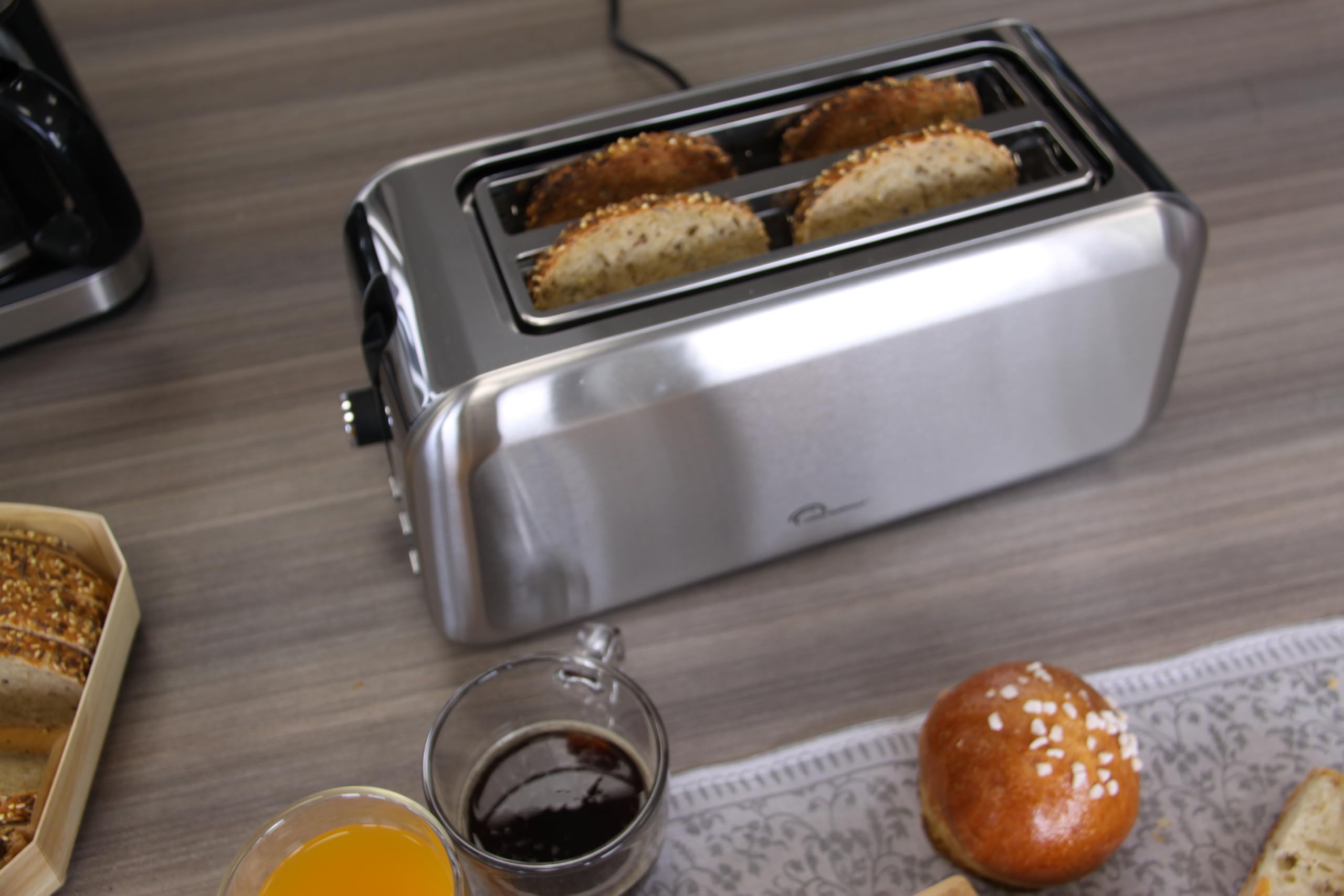 LITTLE BALANCE 8697 Dual Inox, Grille pain Toaster, 2 fentes longues pour 4 tranches de pain, Tiroir Ramasse-miettes, 1450 W, Tout Inox
