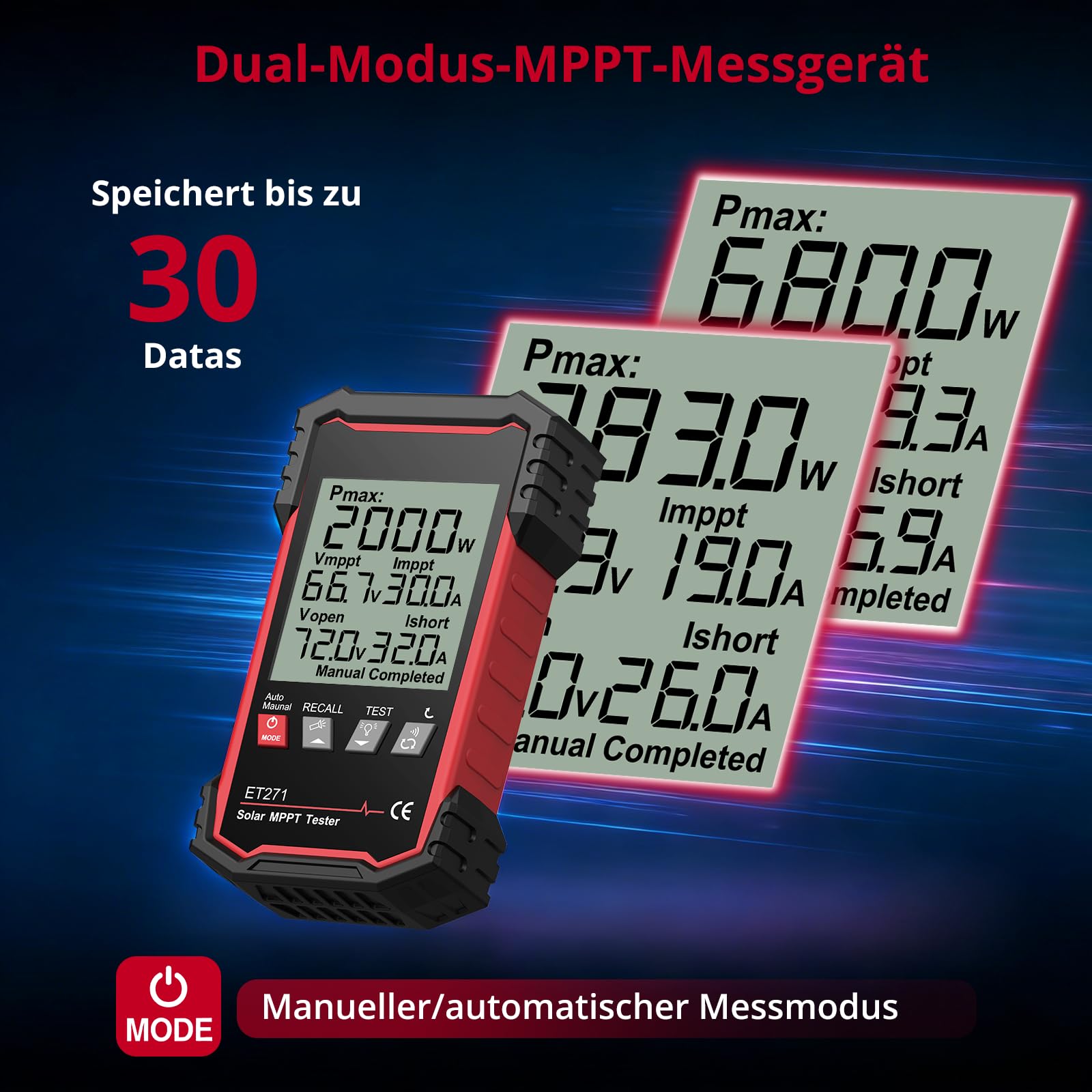 XUNTOP Photovoltaik Solarpanel Tester 2000W MPPT Tester Photovoltaik Multimeter 士1.5% Mit LCD Display für Solar PV Anlage Solarmodul Tests