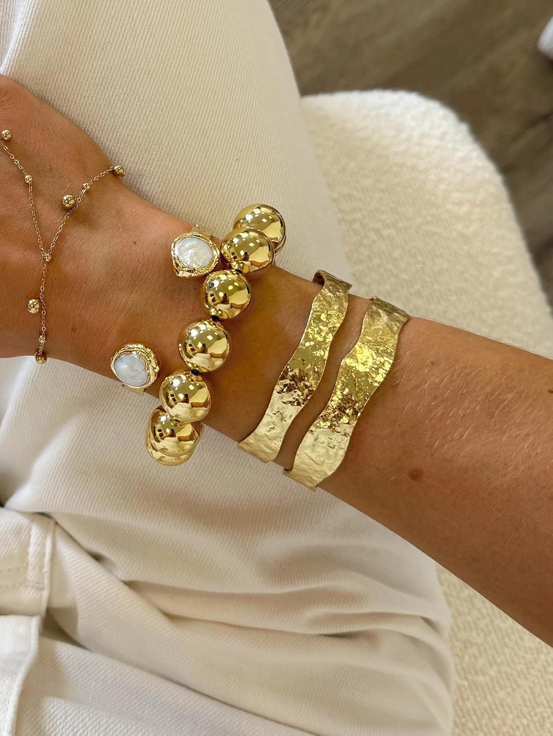 17 MILE Chunky Gold Bangle Bracelets for Women, 14K Gold Plated Statement Arm Cuff Bracelet Set, Chunky Bangle Stack for Women Jewelry Gifts - Image 6