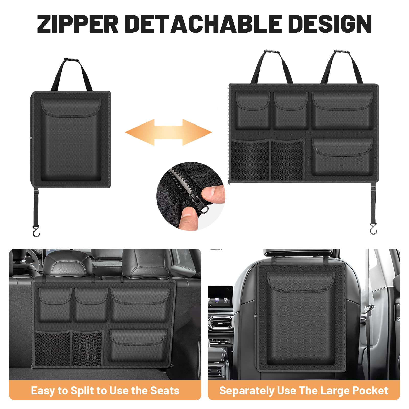 Automiim Detachable Hanging Trunk Organizer, Foldable Car Trunks Organizer Back Seat Hangings with 7 Large Compartments, Hanging Trunk Organizer for SUVs, Jeeps, Hatchbacks