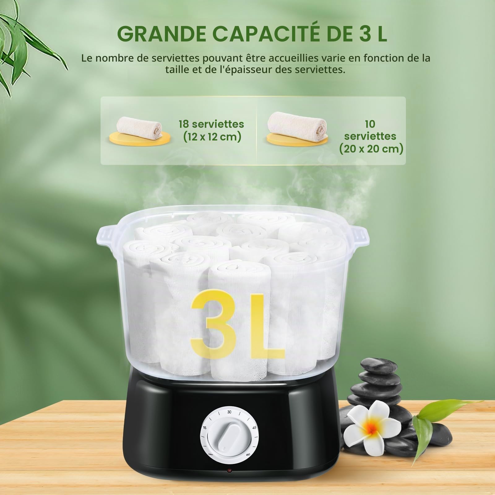 Chauffe Serviette, Chauffe Serviette Esthetique avec Pince à Serviette 202°F en 10 Minutes, Seche Serviette Electrique Vapeur pour Spa, Salon, Rasage (Noir)