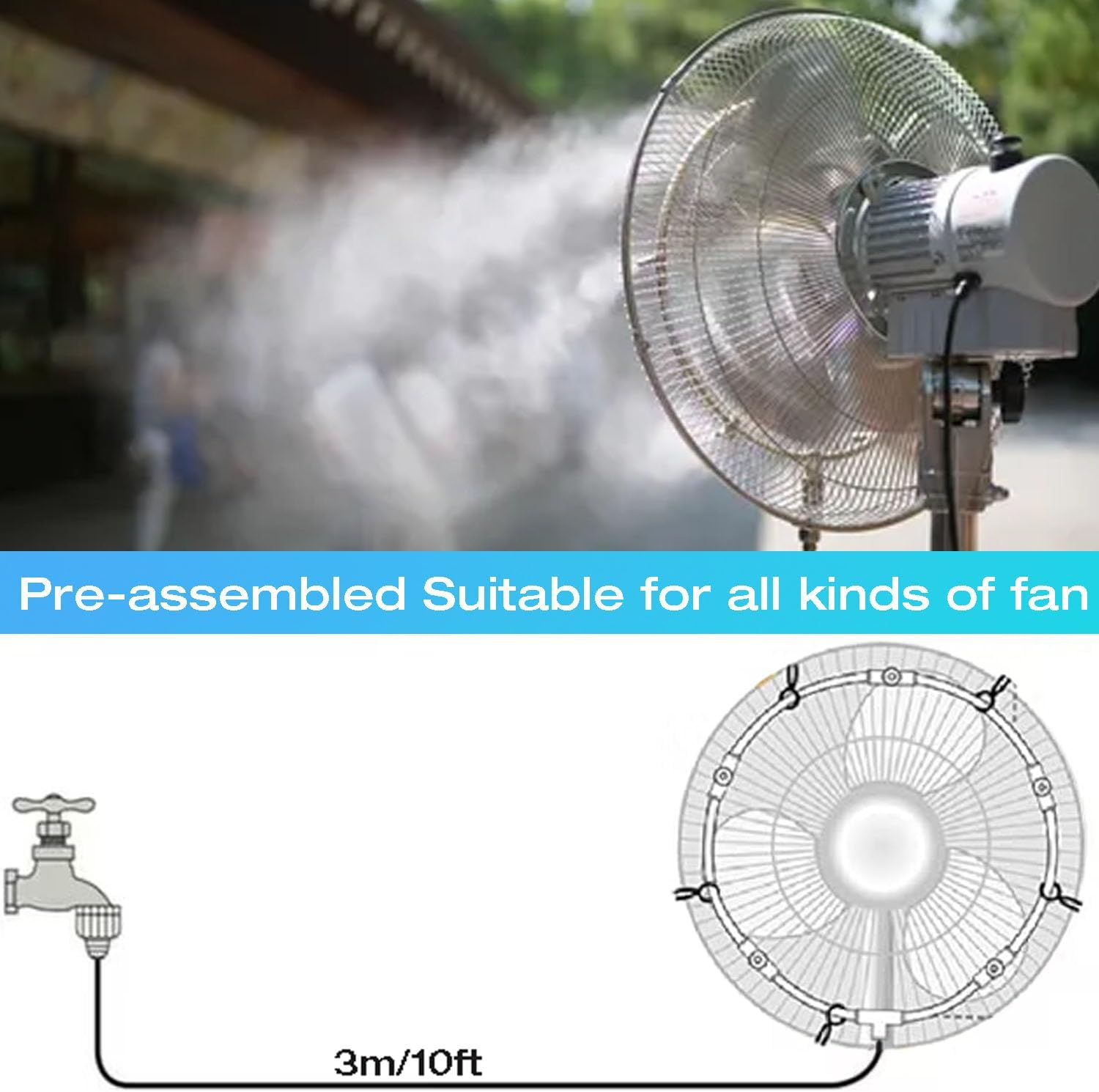 H&G lifestyles 13FT Fan Mister Kit, Outdoor Mister System, Fan Misters for Outside Patio with 6pcs Brass Nozzles 3/4" Garden Hose Adapter,Greenhouse Misting System