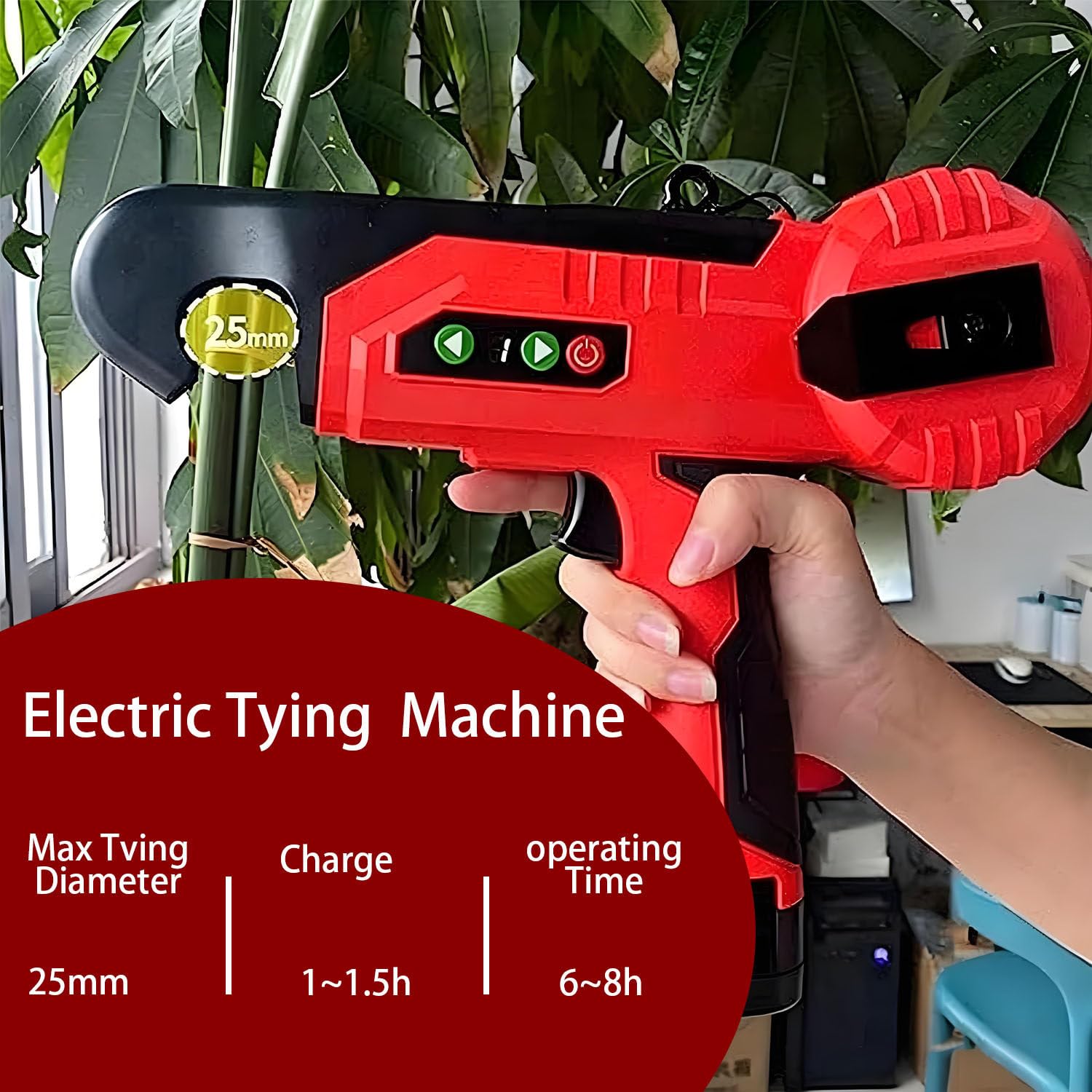 Herramienta Profesional para Atar viñas, con Ajuste de Cuatro velocidades: Atado automático de Ramas, diámetro de Atado de 25 mm, para Uvas, frambuesas y Tomates. 220V