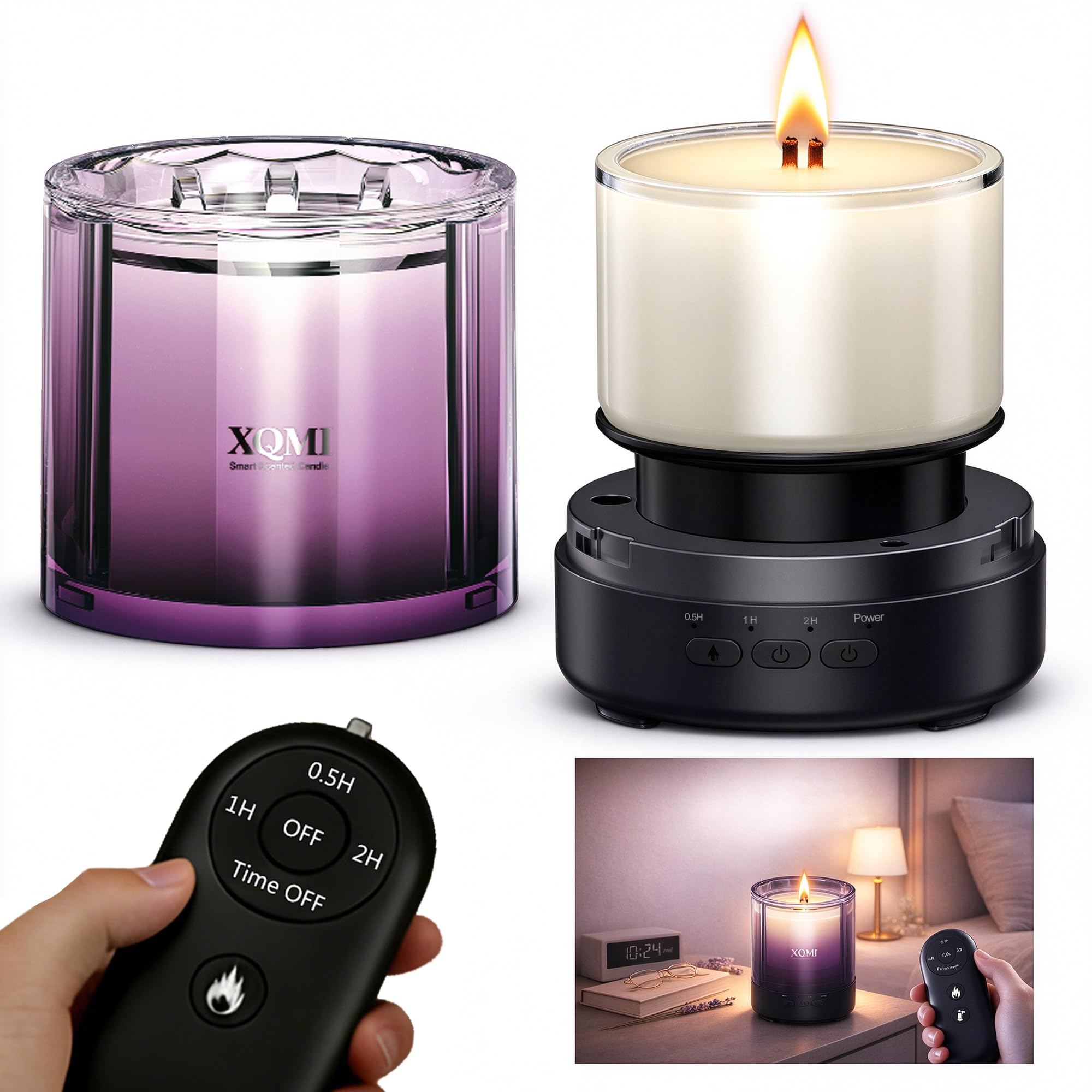 XQMI Smarte Duftkerze im Glas mit Fernbedienung und Timer, 35 Std. | Duftkerze aus Natürlichem Sojawachs mit Doppeltem Holzdocht,Langanhaltendem Duft,Aromatherapie-Kerzen für die Wohndekoration