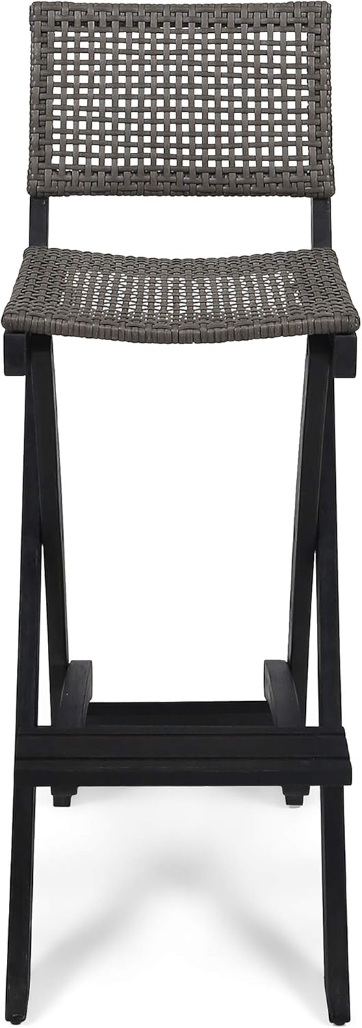Great Deal Furniture Constance Outdoor Folding Acacia Wood Barstools (Set of 2), Dark Gray and Brown