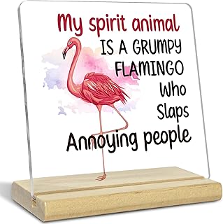 Humorous Flamingo Acrylic Desk Decor Gift for Social Worker, My Spirit Animal is a Grumpy Flamingo, Funny Suitable for Home Bedroom Study Cubicle Decorations
