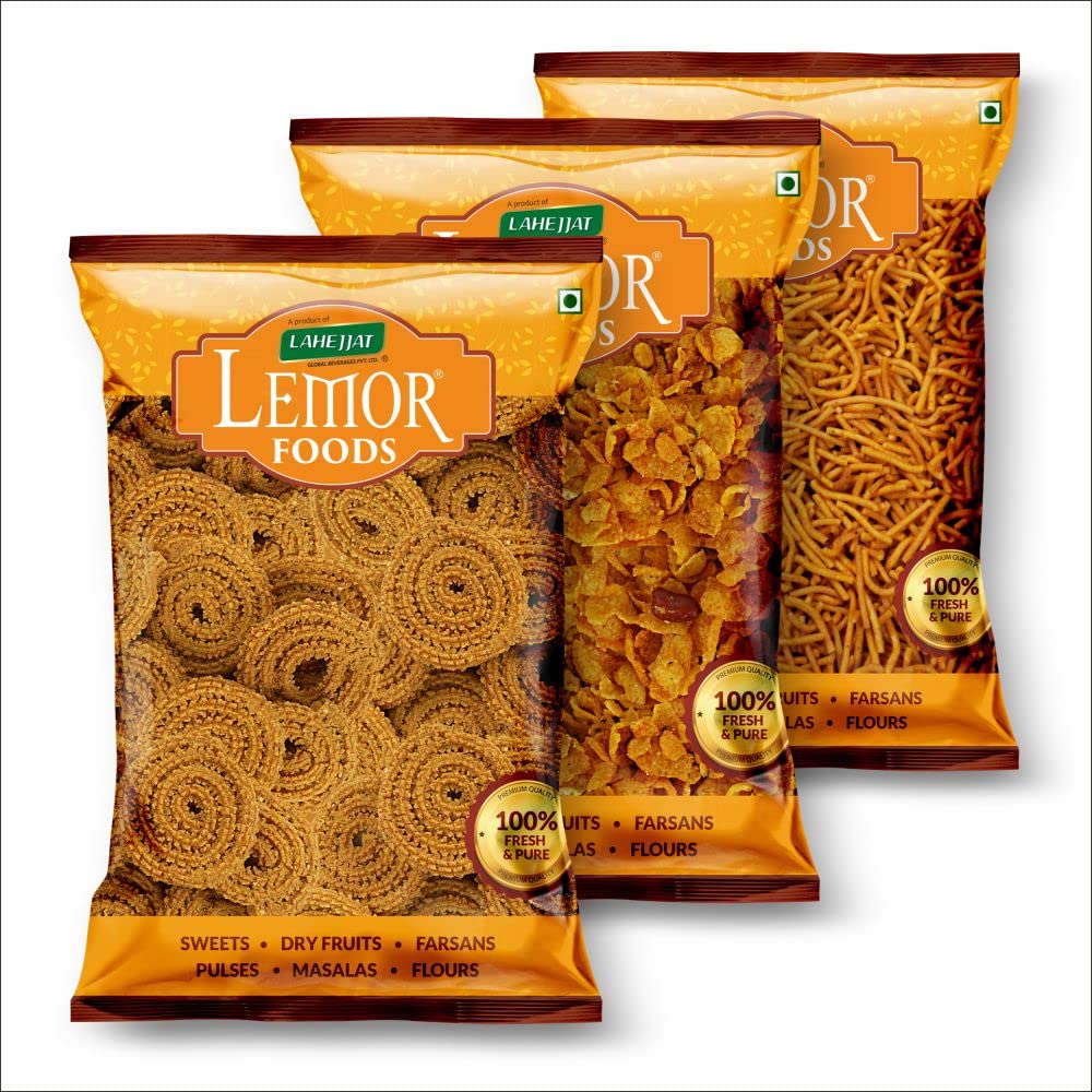 Lemor Snacks and Namkeen Combo for Foodie Indians| Bhajni Chakli 250 Gms| | Corn Chivda 200 gms| Thikha Sev 200 Gms|(Total 3 Packs)|(Total Snacks Weight 650 Gms) (B0BHCYRXMR) Amazon Price History, Amazon Price Tracker