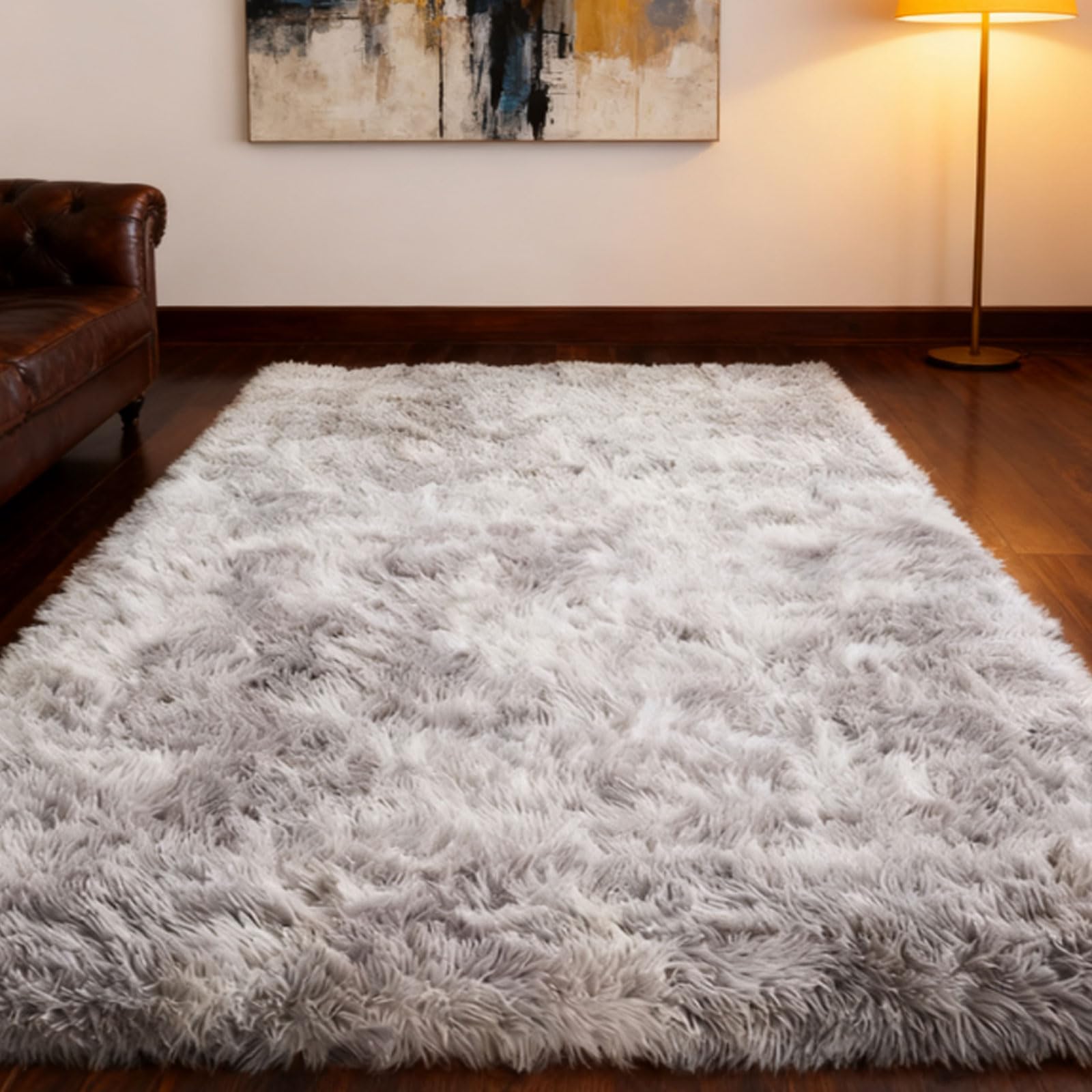 Tapis doux moelleux lavable 230 x 350 cm à poils longs pour isoler le sol avec style moderne