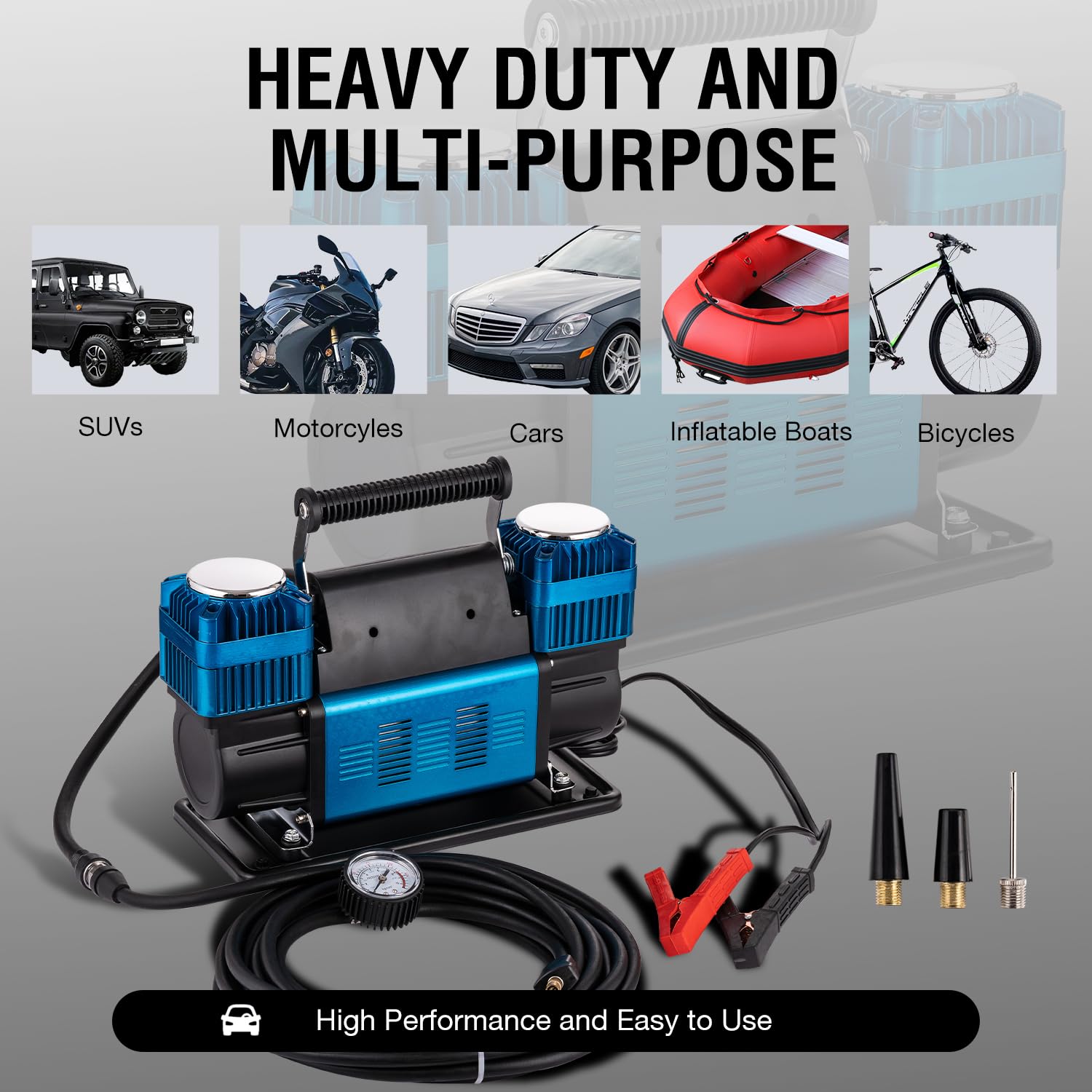 KATSU Tools Compressore Aria Portatile Auto Professionale 2 Cilindri 150PSI 12V 45 Amp Grande Volume 4WD Gonfiatore per Pneumatici per Auto Pompa per Auto Camper SUV Camion