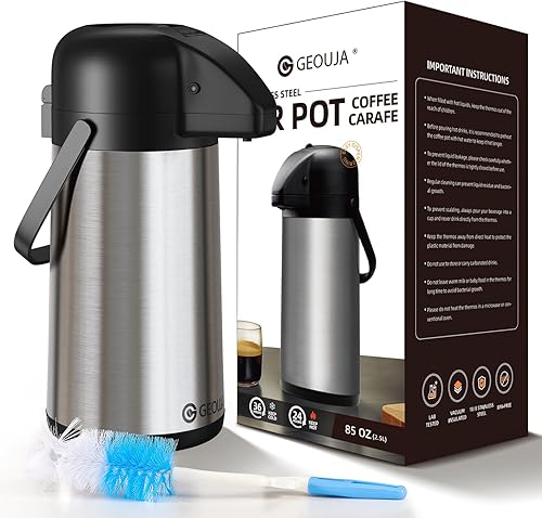 Miniatura 9 de Airpot - Jarra de café para mantener el calor, dispensador de café grande de 85 onzas2.5 litros con bomba, urna térmica de acero inoxidable para