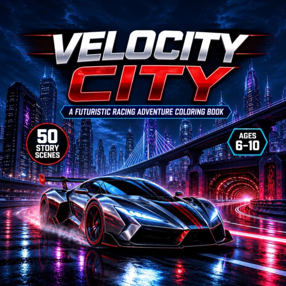 Velocity City: A Futuristic Racing Adventure Coloring Book for Boys Ages 6–10