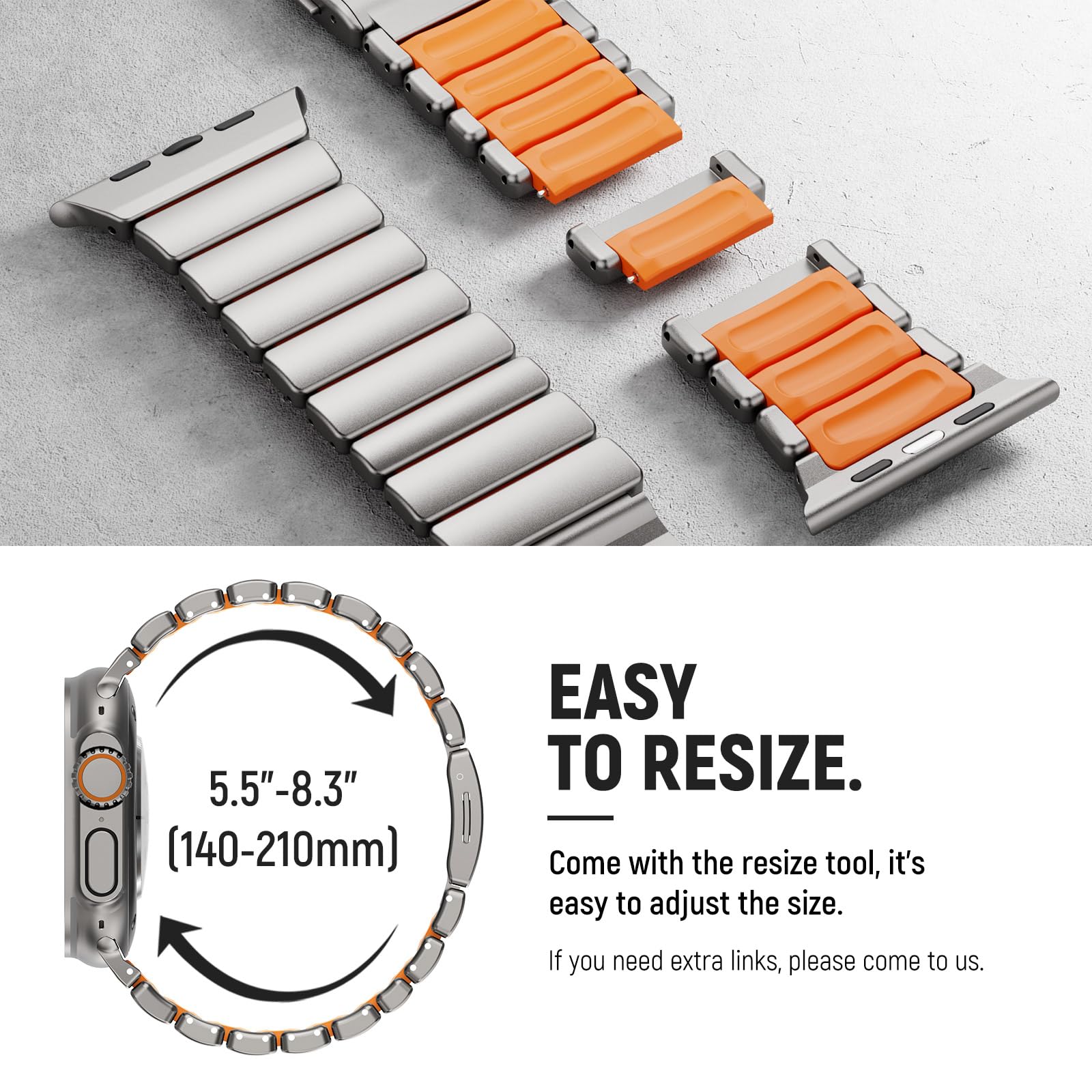 NewWays Cinturino di ricambio in titanio compatibile con Apple Watch da 49 mm, 46 mm, 45 mm, 44 mm, di lusso in titanio e silicone, per iWatch Ultra 3 2 1 Series 11/10/9/8/7/6/5/4/SE