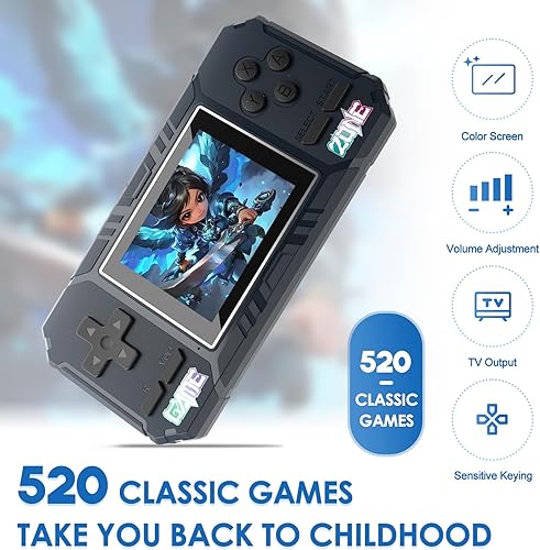 Miniatura 2 de JKV Consolas de juegos portátiles  520 videojuegos clásicos retro, batería recargable de 1020 mAh, pantalla HD de 2.8 pulgadas, juegos de viaje