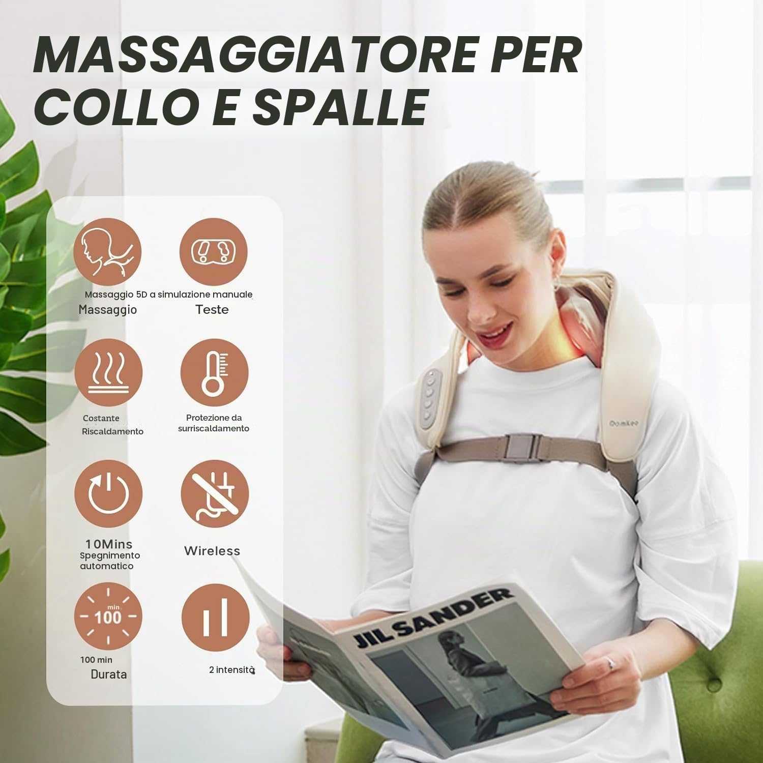 Massaggiatore per Collo, Spalle e Schiena, con Riscaldamento, Senza fili, per Alleviare il Dolore ai Tessuti Profondi, Cuscino per Massaggio Impastante 5D, Massaggiatore Shiatsu per Spalle, Regalo
