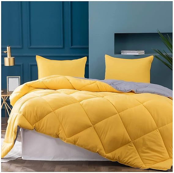 RAASO COMPLETE HOME DECOR Microfiber 200 GSM Reversible Soft Winter Comforter Blanket for Double Bed King Size Blanket for Winter (Mimosa Yellow & Victorian Silver, Double Bed)